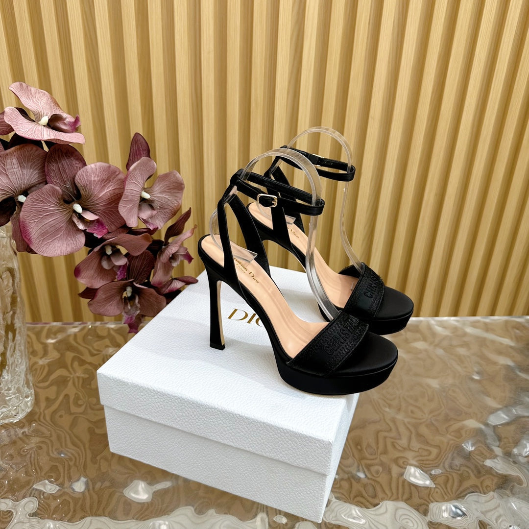 DIOR Dway Heeled Sandal 120mm Black Silk And Lambskin