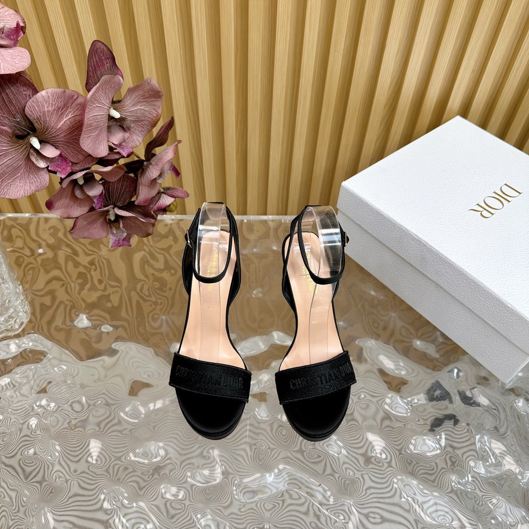 DIOR Dway Heeled Sandal 120mm Black Silk And Lambskin