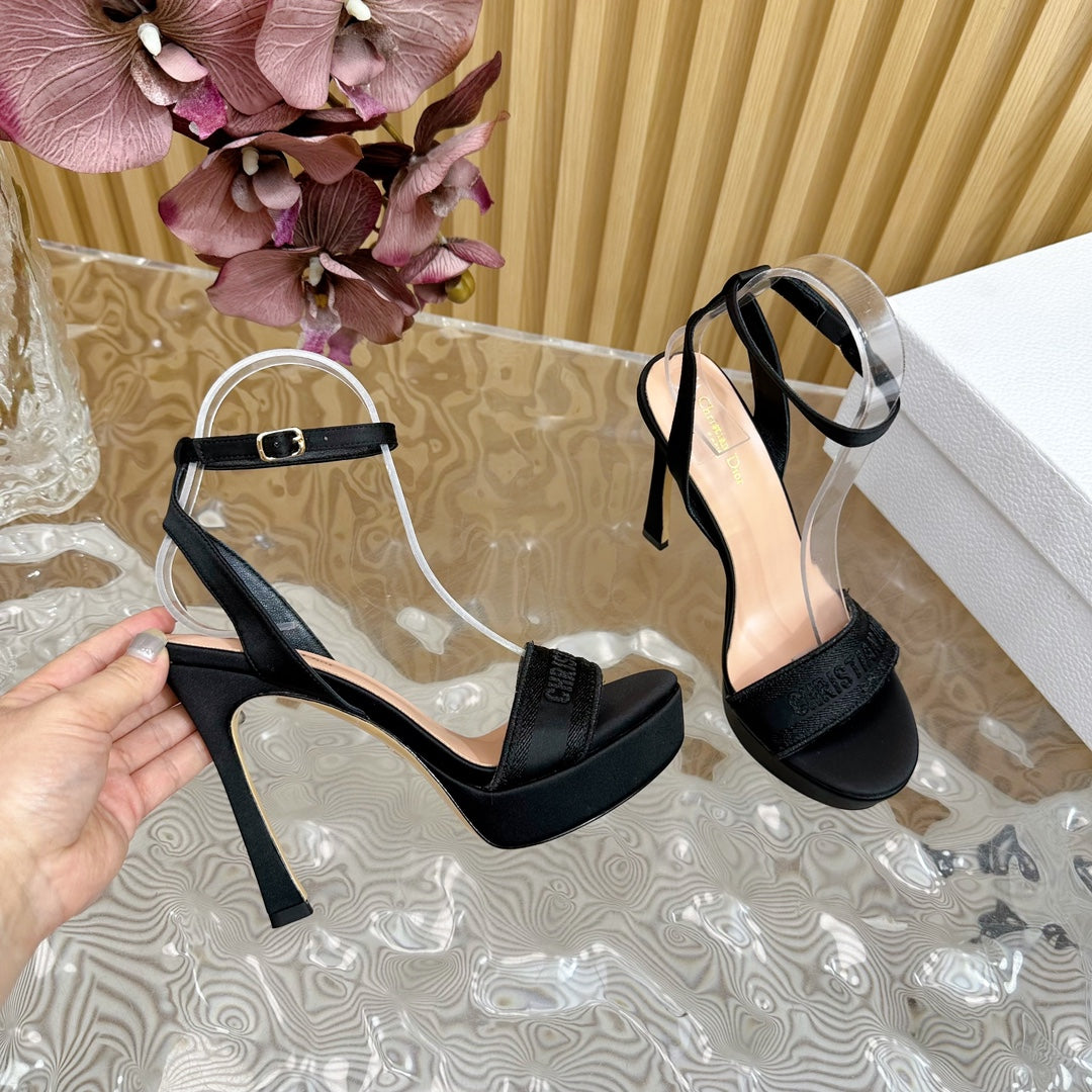 DIOR Dway Heeled Sandal 120mm Black Silk And Lambskin