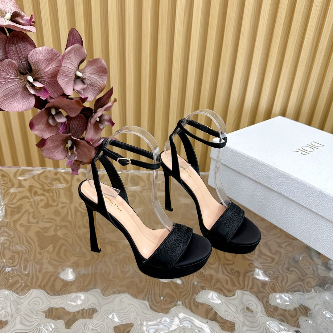 DIOR Dway Heeled Sandal 120mm Black Silk And Lambskin