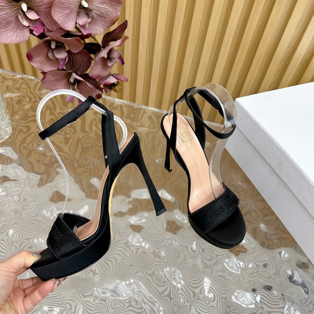 DIOR Dway Heeled Sandal 120mm Black Silk And Lambskin