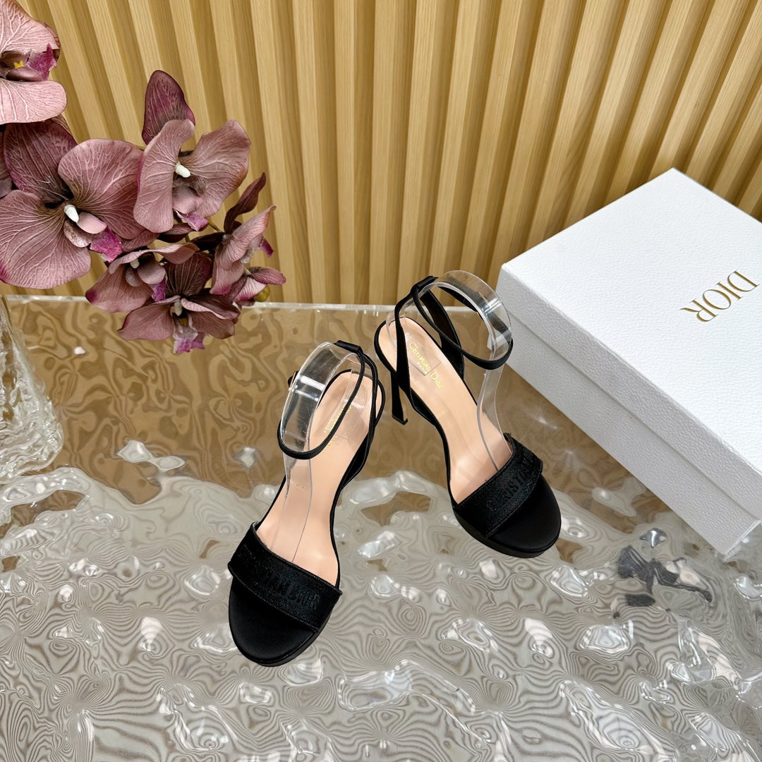 DIOR Dway Heeled Sandal 120mm Black Silk And Lambskin