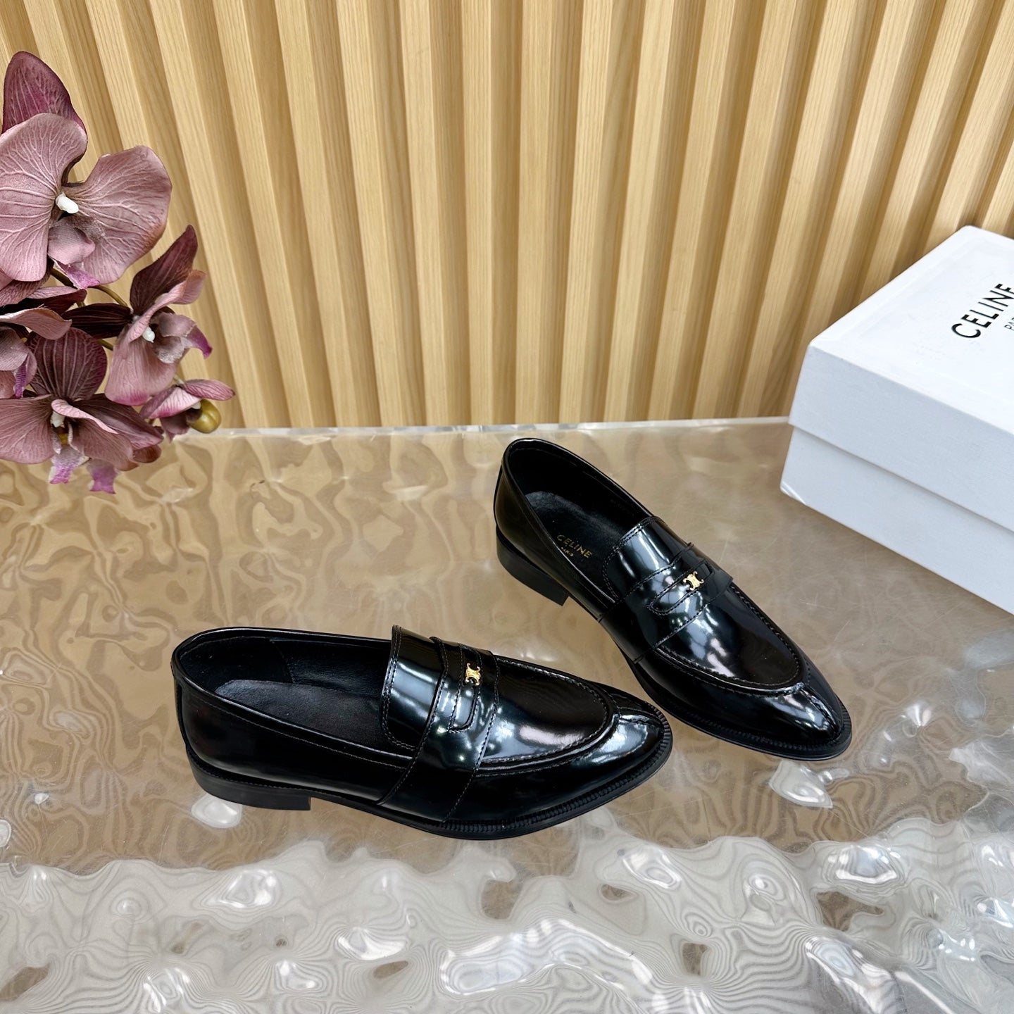 Celine CELINE Loafers Black Leather 285917