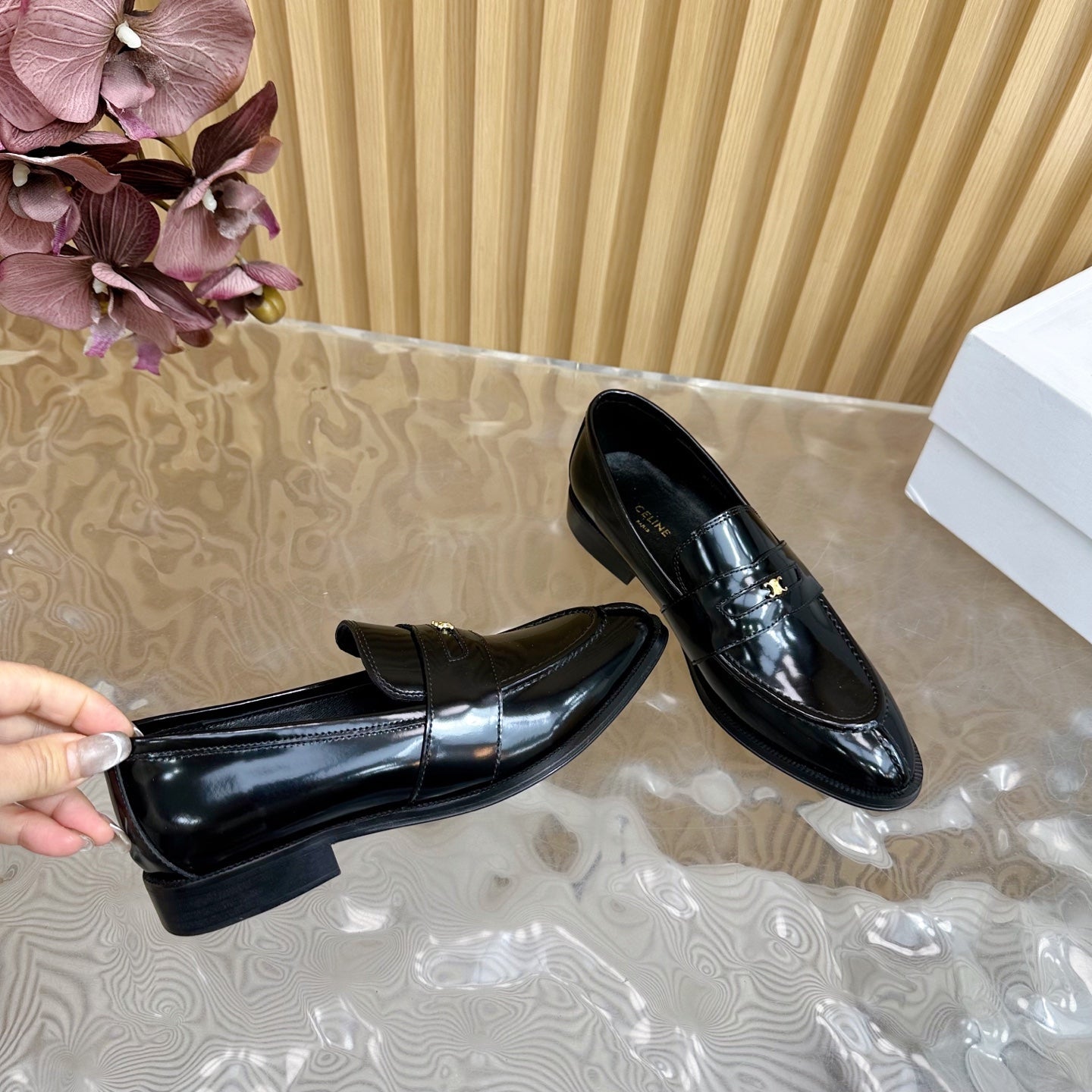 Celine CELINE Loafers Black Leather 285917
