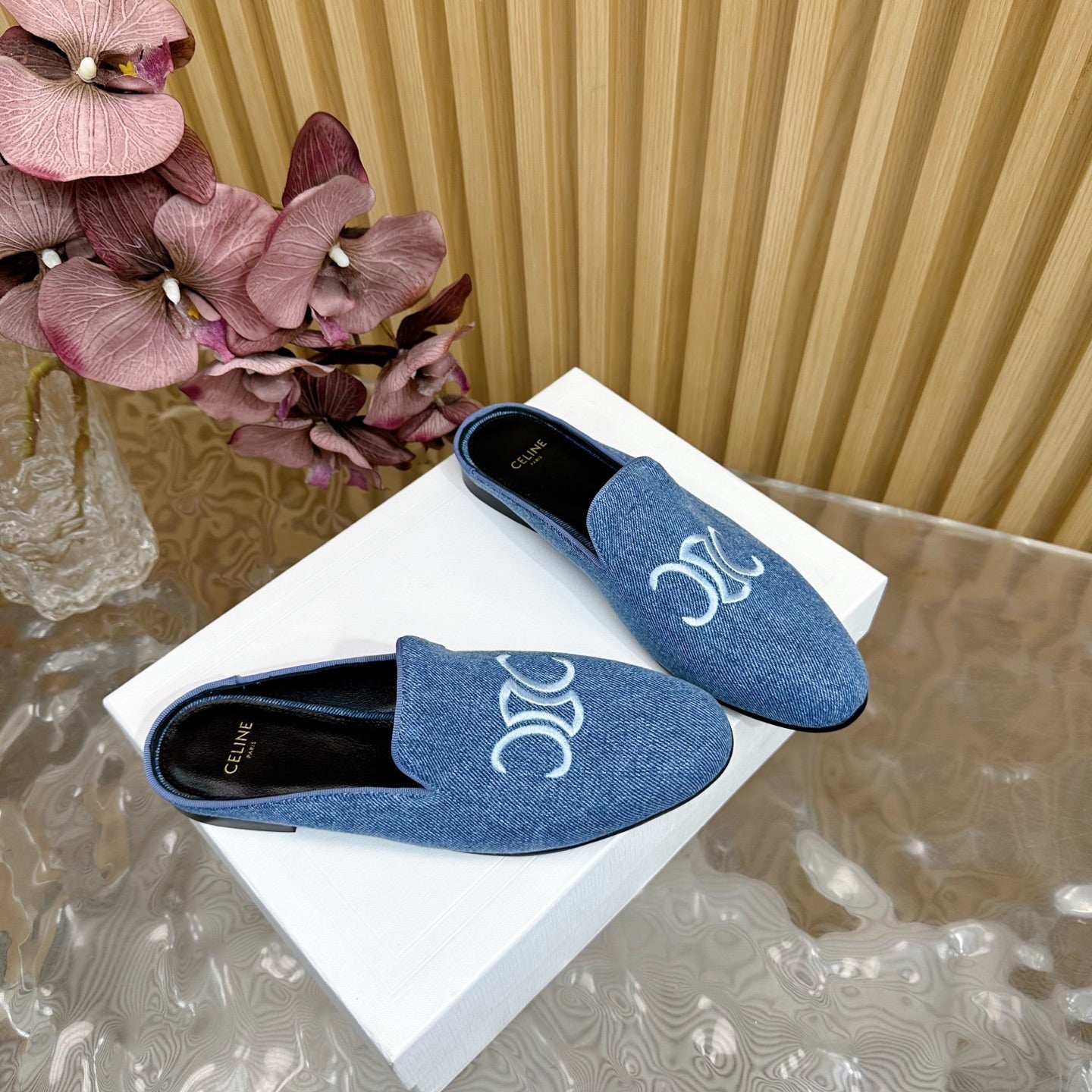 Celine CELINE 25 Slippers Blue Denim 285915