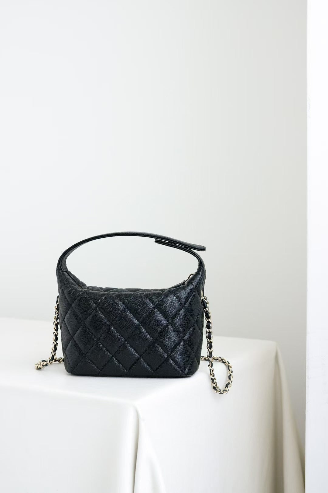 CHANEL 25C Hobo Bag Black Caviar Calfskin Silver Hardware 243623