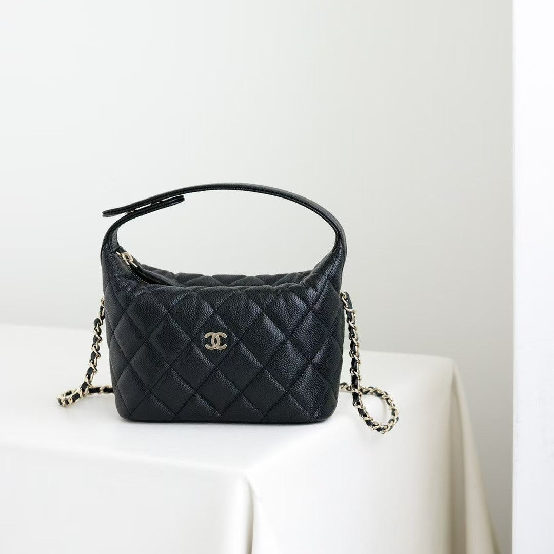 CHANEL 25C Hobo Bag Black Caviar Calfskin Silver Hardware 243623