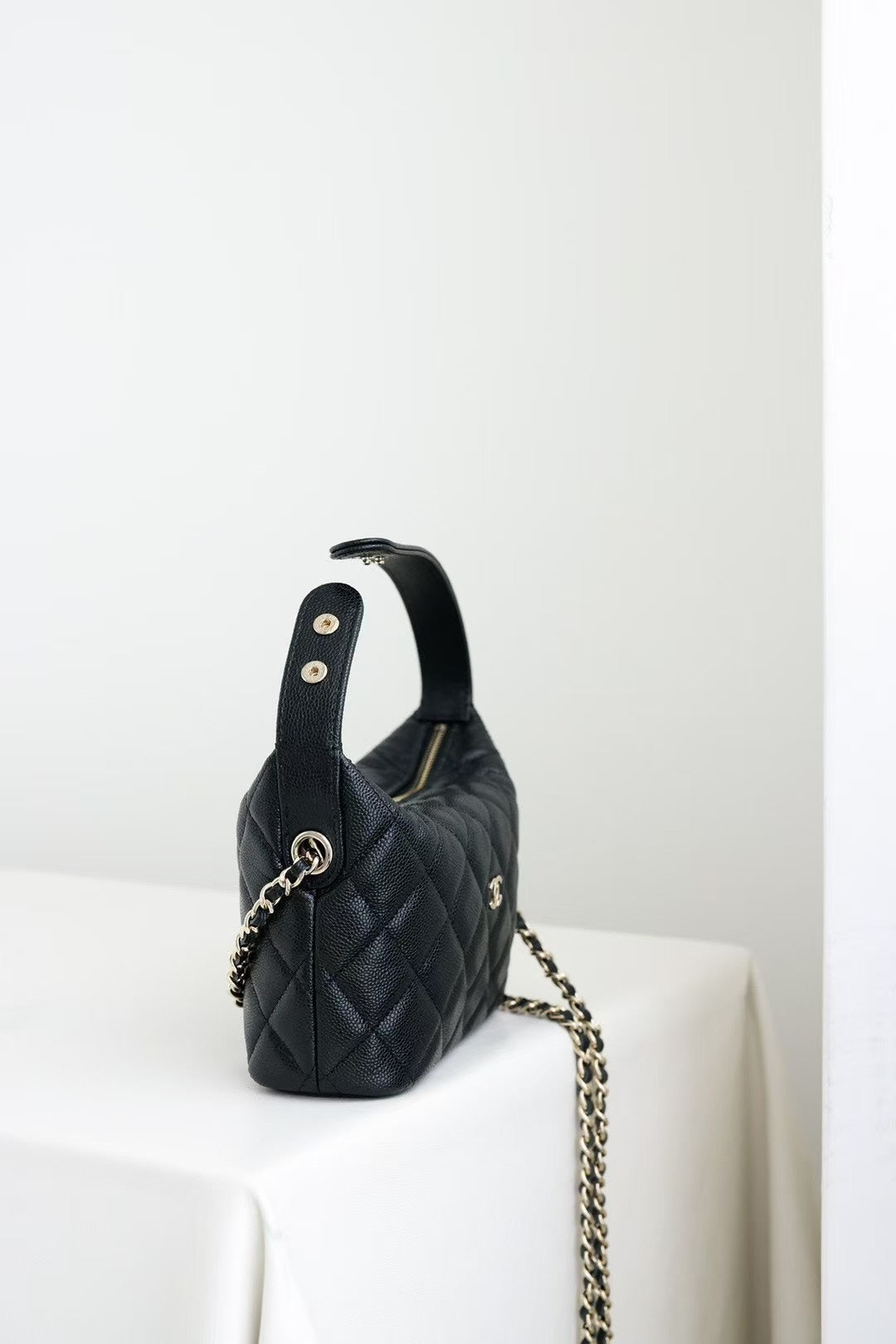 CHANEL 25C Hobo Bag Black Caviar Calfskin Silver Hardware 243623