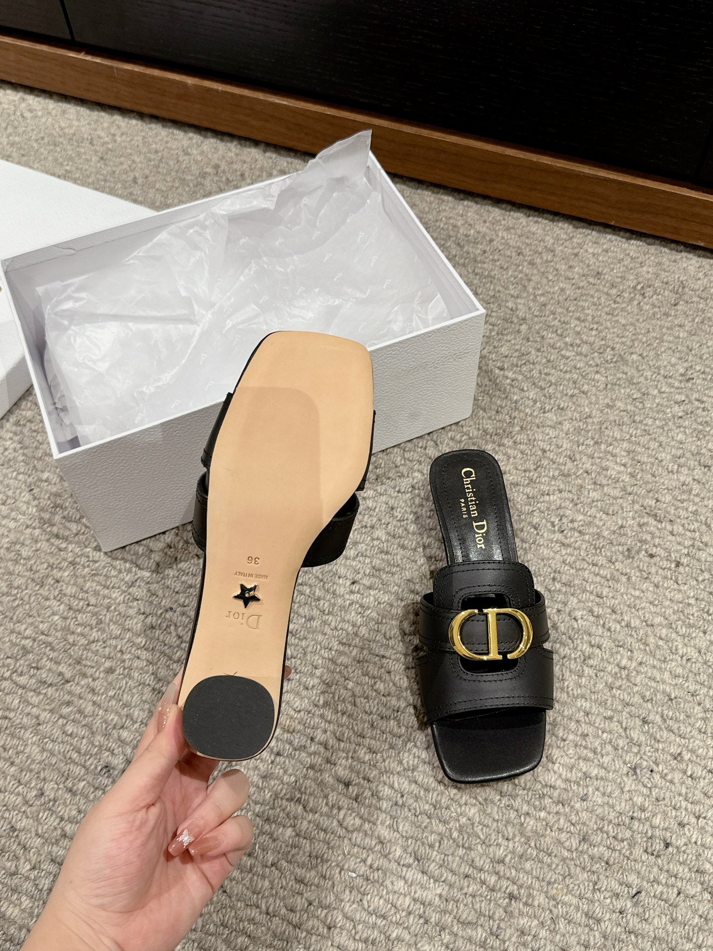DIOR sandal mule 30 montaigne 35cm black calfskin