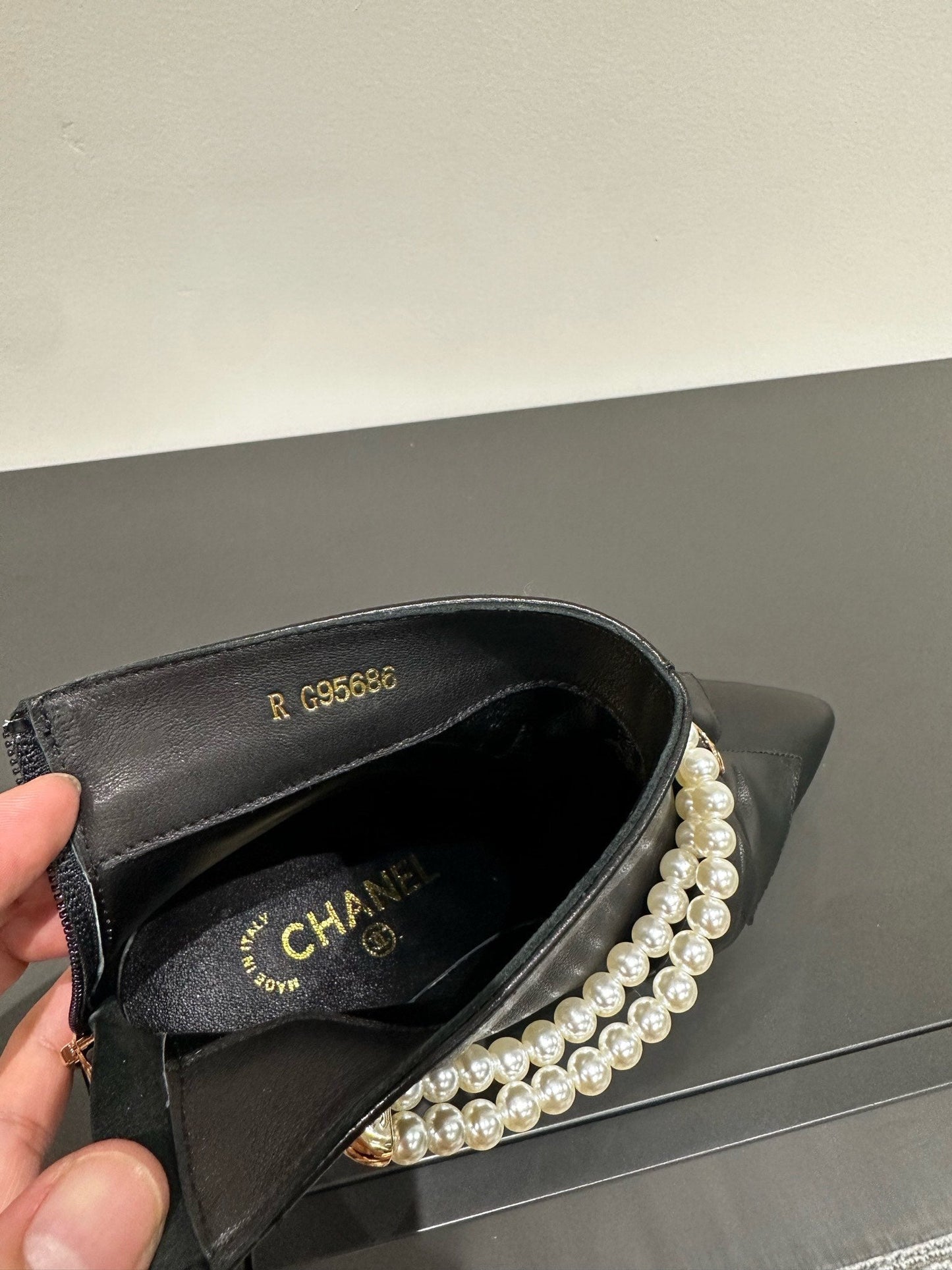 CHANEL Ankle Boots Black Bow Tie Cowhide