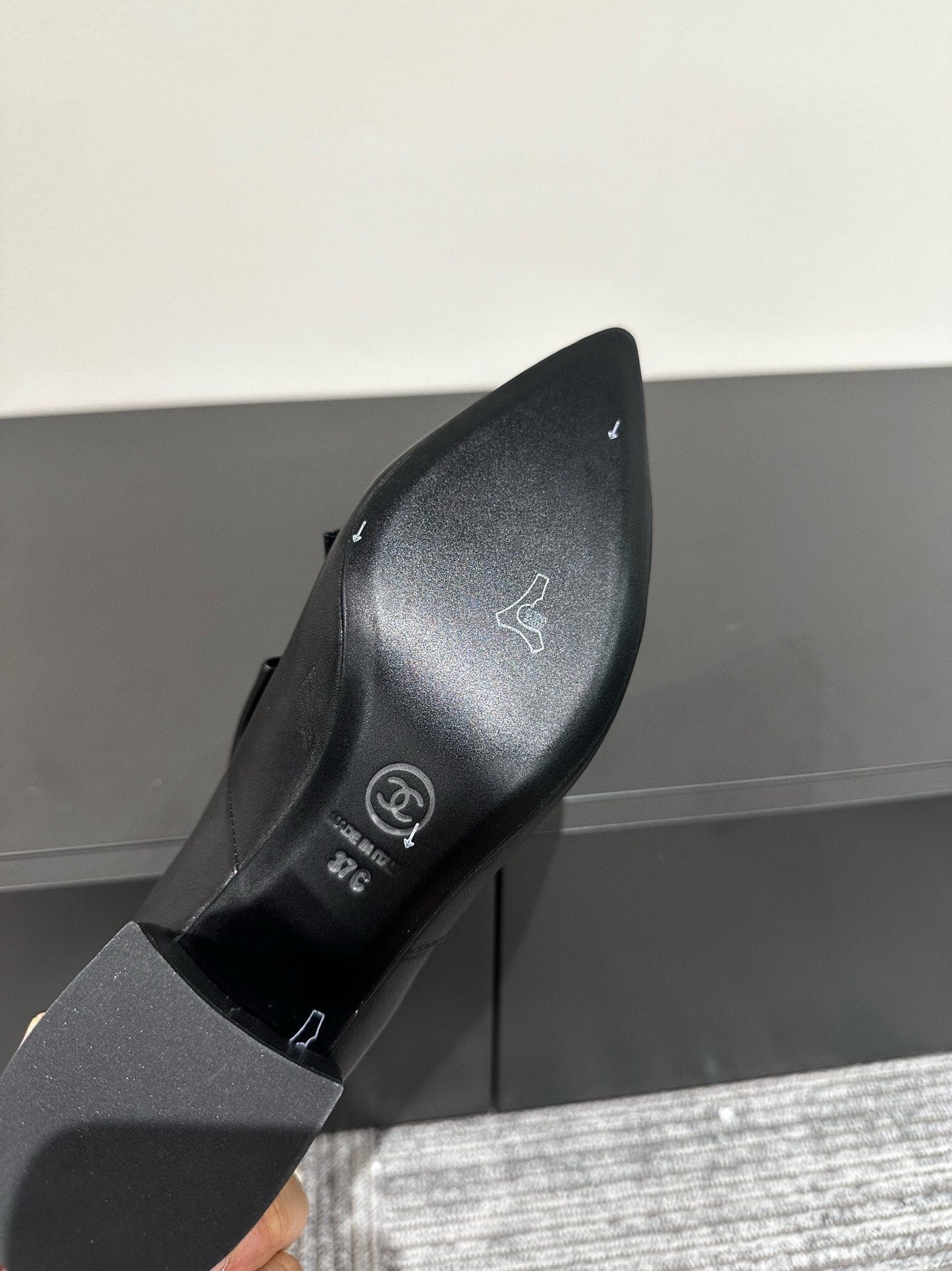 CHANEL Ankle Boots Black Bow Tie Cowhide