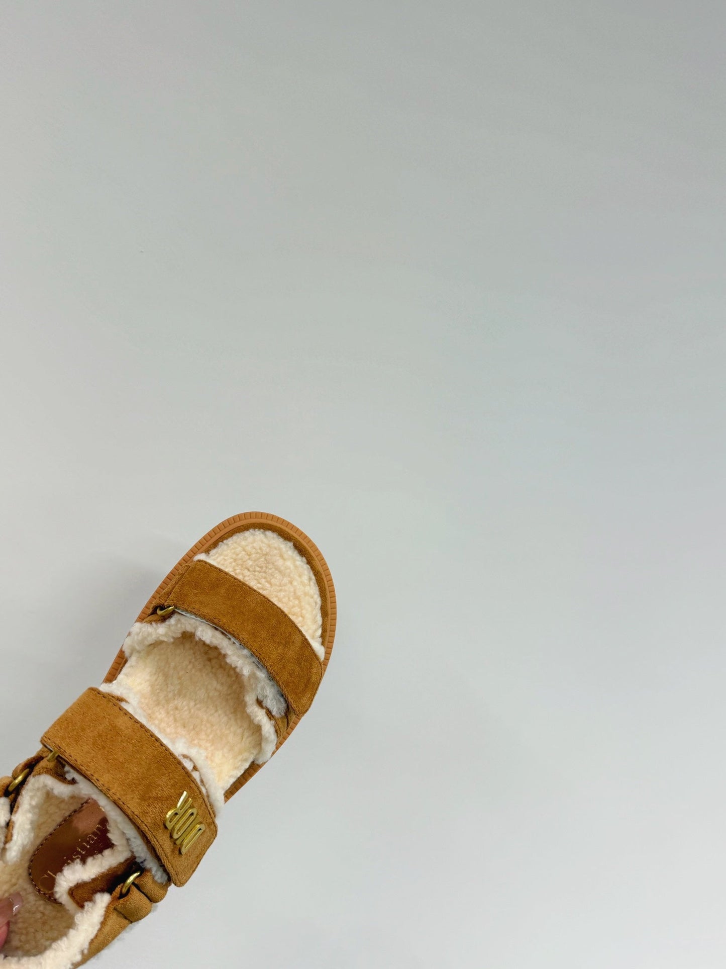 DIOR DIORact Sandal In Caramel Suede And Wool Fleece Lining 109871