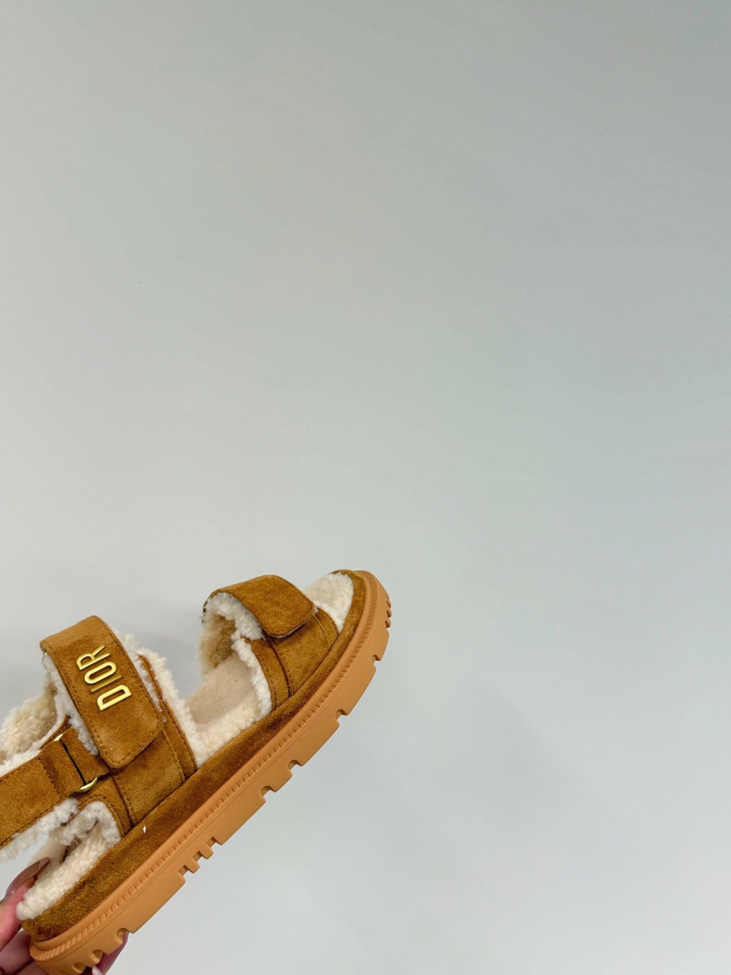 DIOR DIORact Sandal In Caramel Suede And Wool Fleece Lining 109871