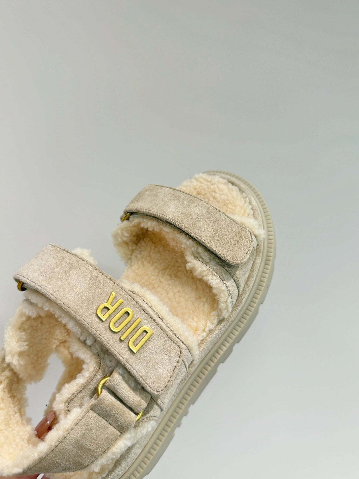 DIOR DIORact Sandal In Light Grey Suede And Wool Fleece Lining 109873