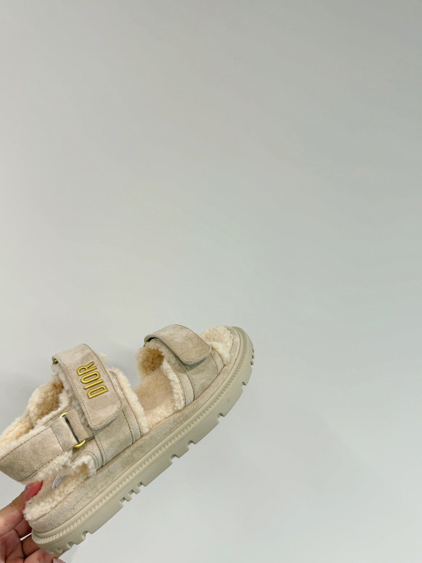 DIOR DIORact Sandal In Light Grey Suede And Wool Fleece Lining 109873