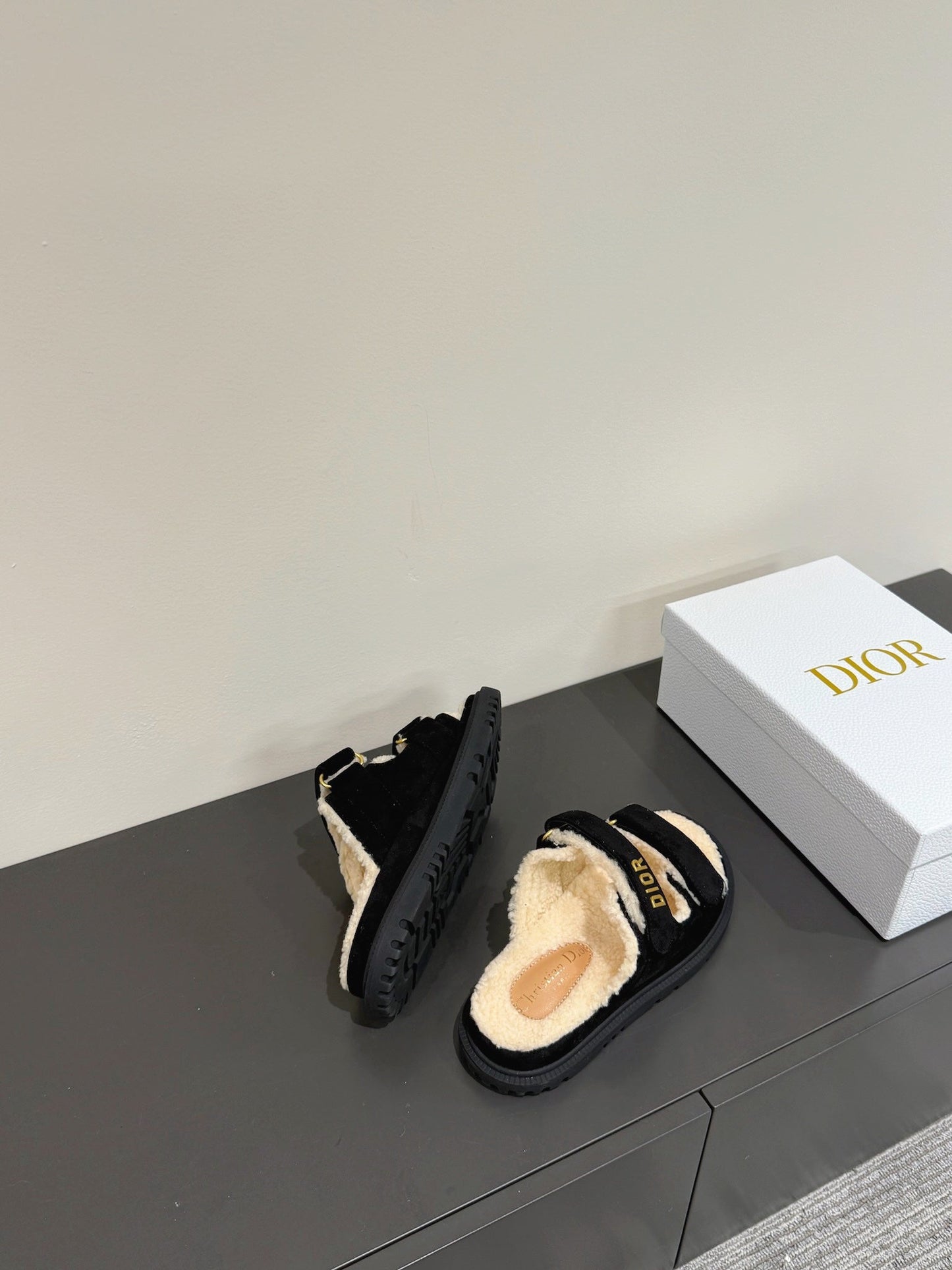 DIOR DIORact Slide In Black Suede And Wool Fleece Lining 109875