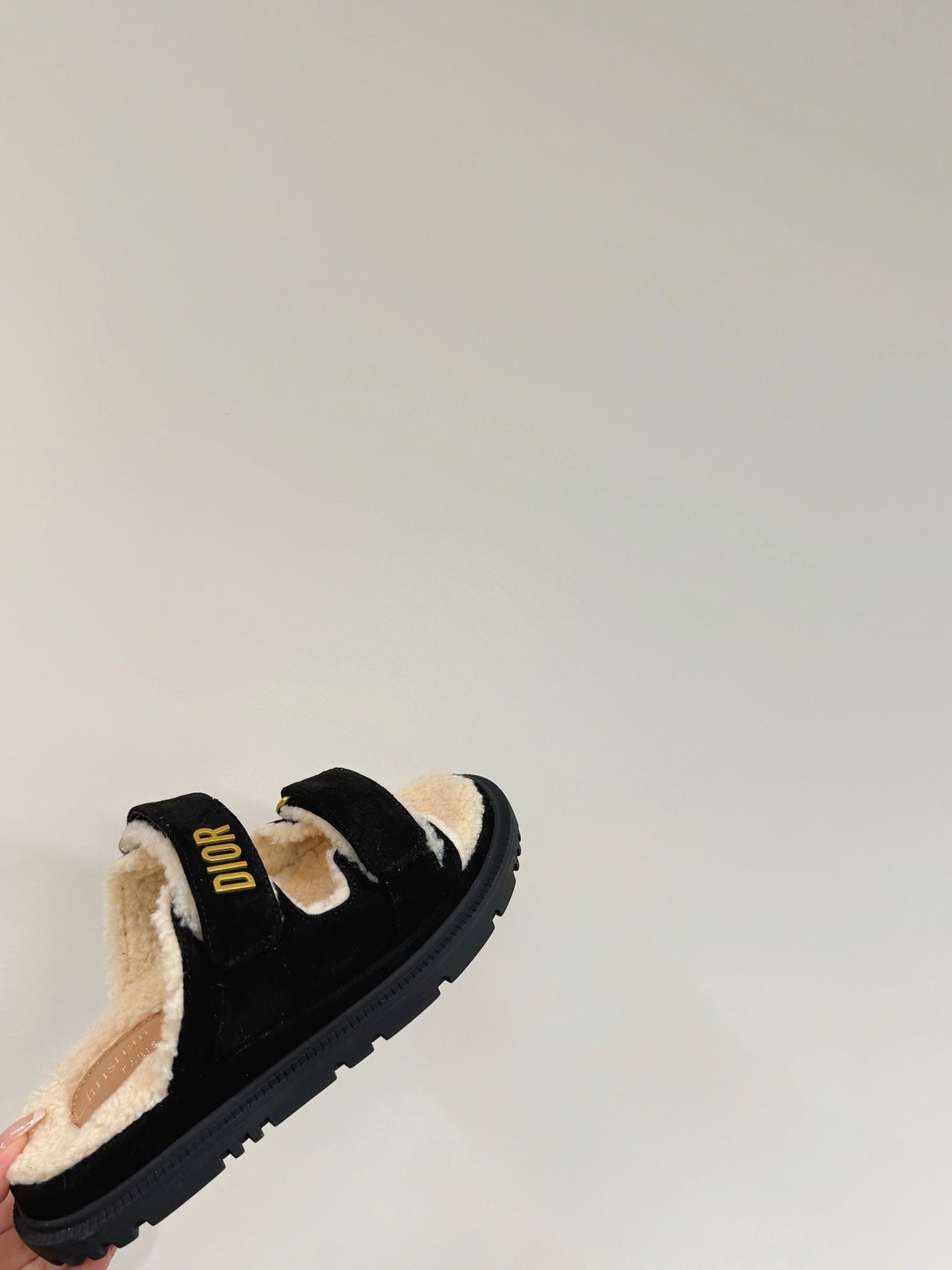 DIOR DIORact Slide In Black Suede And Wool Fleece Lining 109875