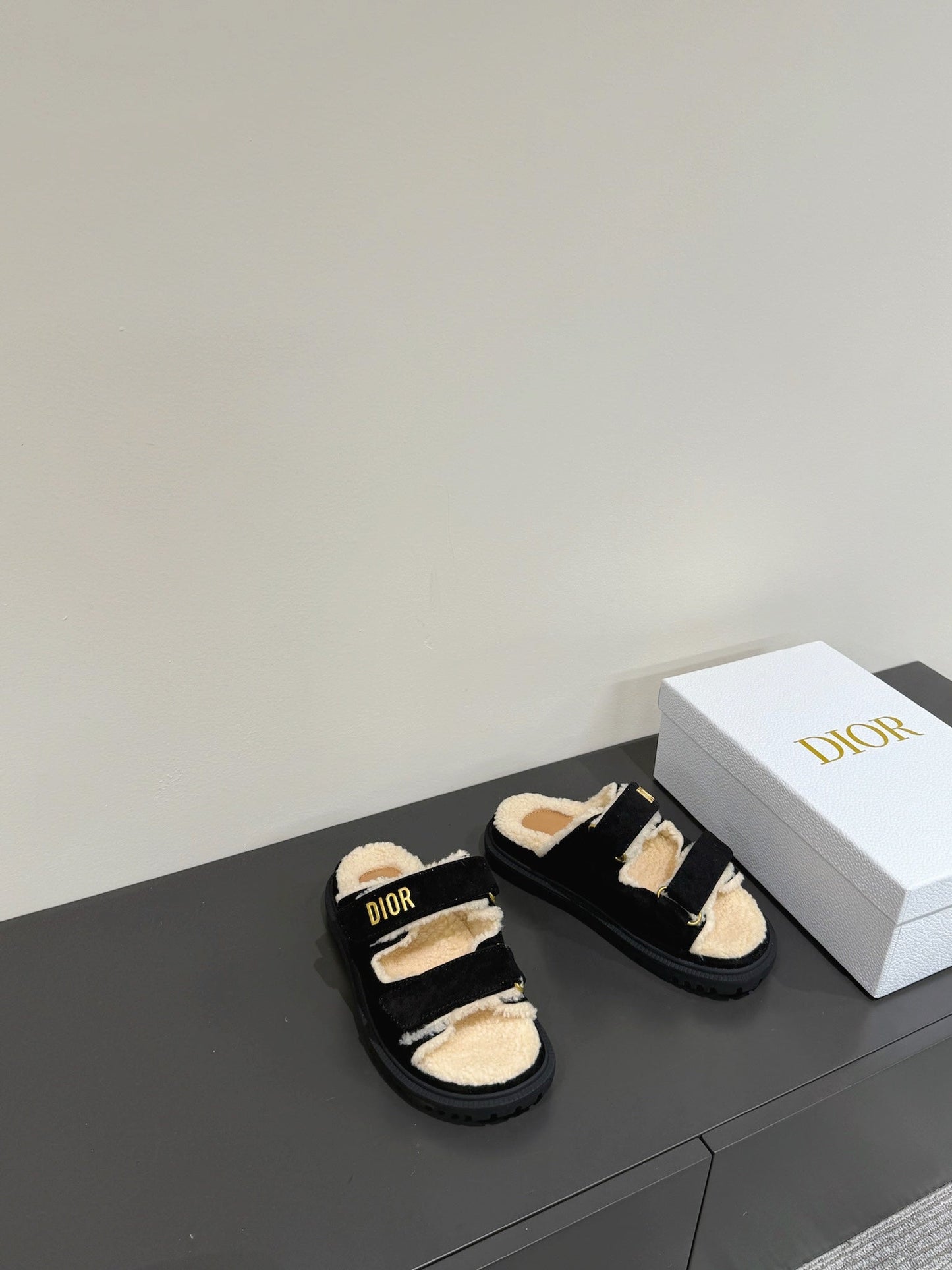 DIOR DIORact Slide In Black Suede And Wool Fleece Lining 109875
