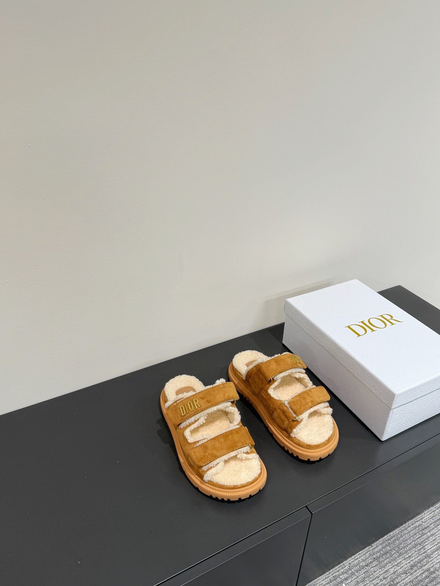 DIOR DIORact Slide In Caramel Suede And Wool Fleece Lining 109877