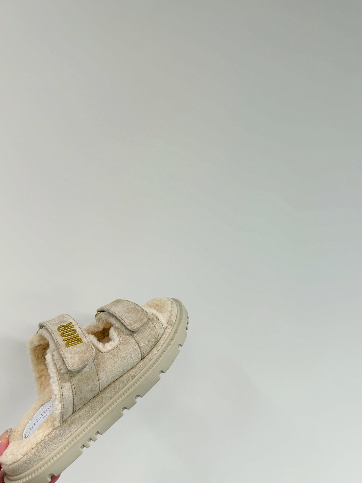 DIOR DIORact Slide In Light Grey Suede And Wool Fleece Lining 109879