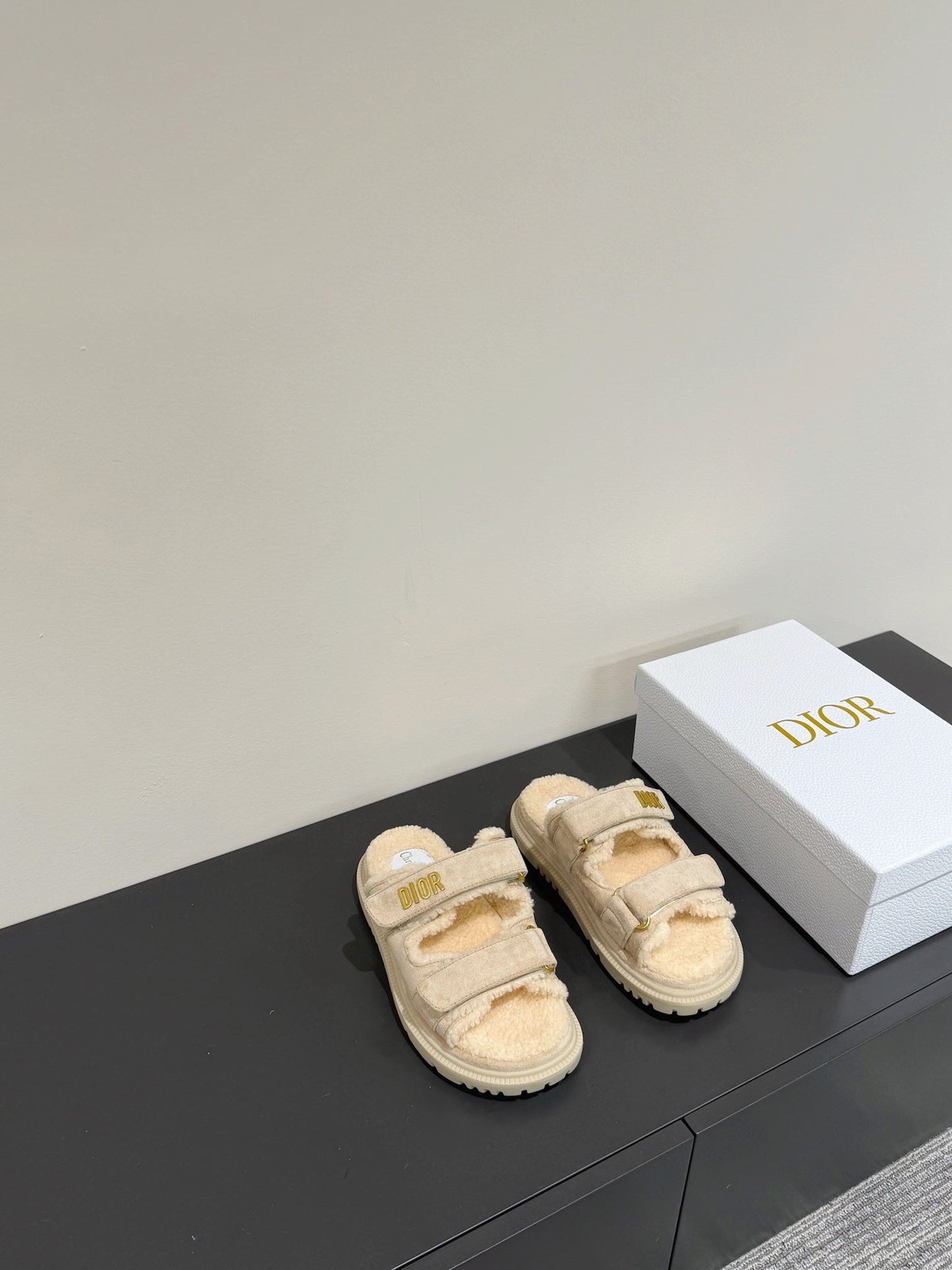 DIOR DIORact Slide In Light Grey Suede And Wool Fleece Lining 109879