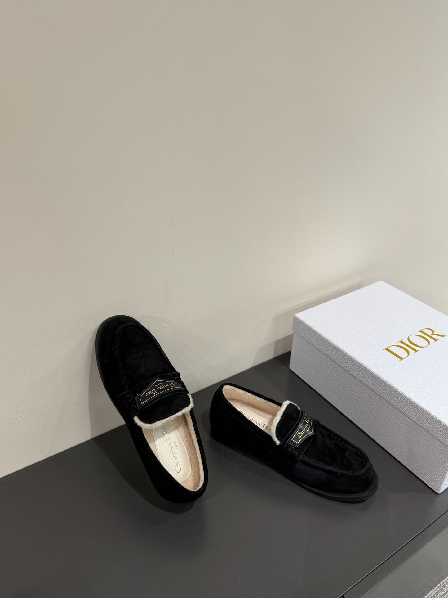 DIOR Loafers In Black Suede And Fleece Lining 109293