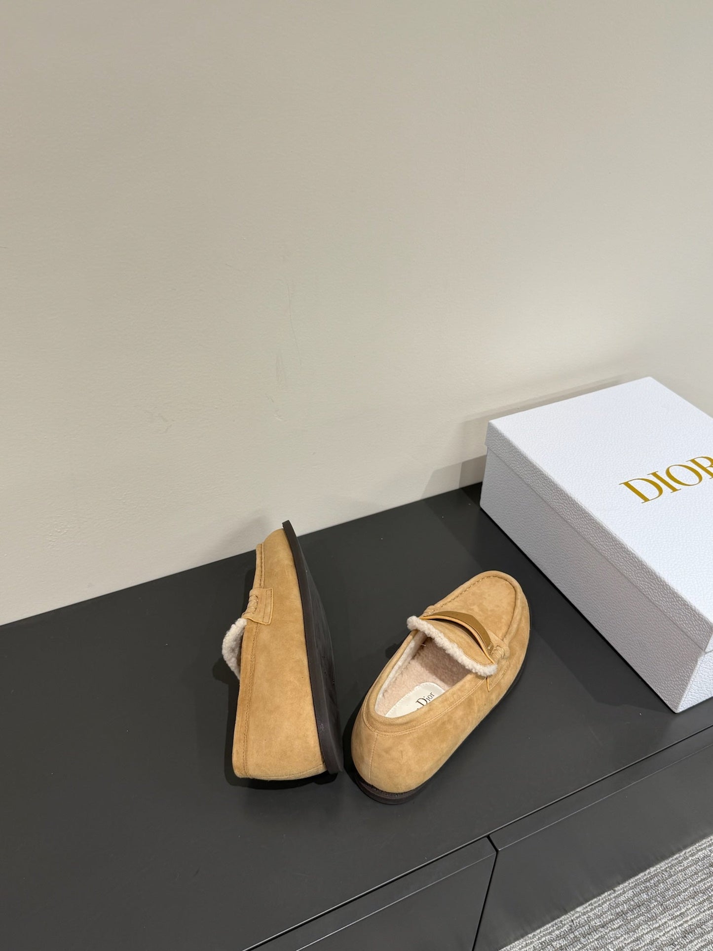 DIOR Loafers In Beige Brown Suede And Fleece Lining 109295