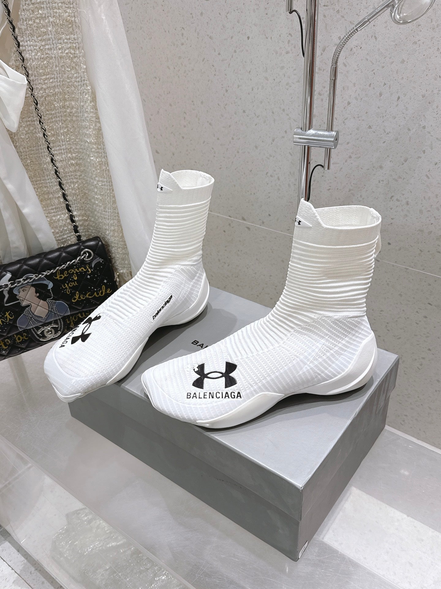 Balanciaga UNDER ARMOUR HYPER SNEAKER IN WHITE MIX BLACK KNITTED FABRIC