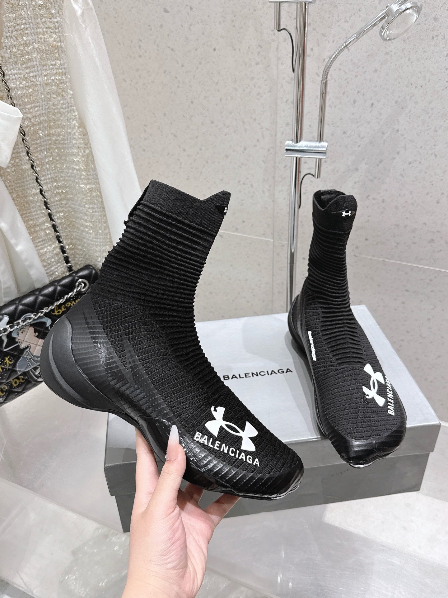 Balanciaga UNDER ARMOUR HYPER SNEAKER IN BLACK MIX WHITE KNITTED FABRIC