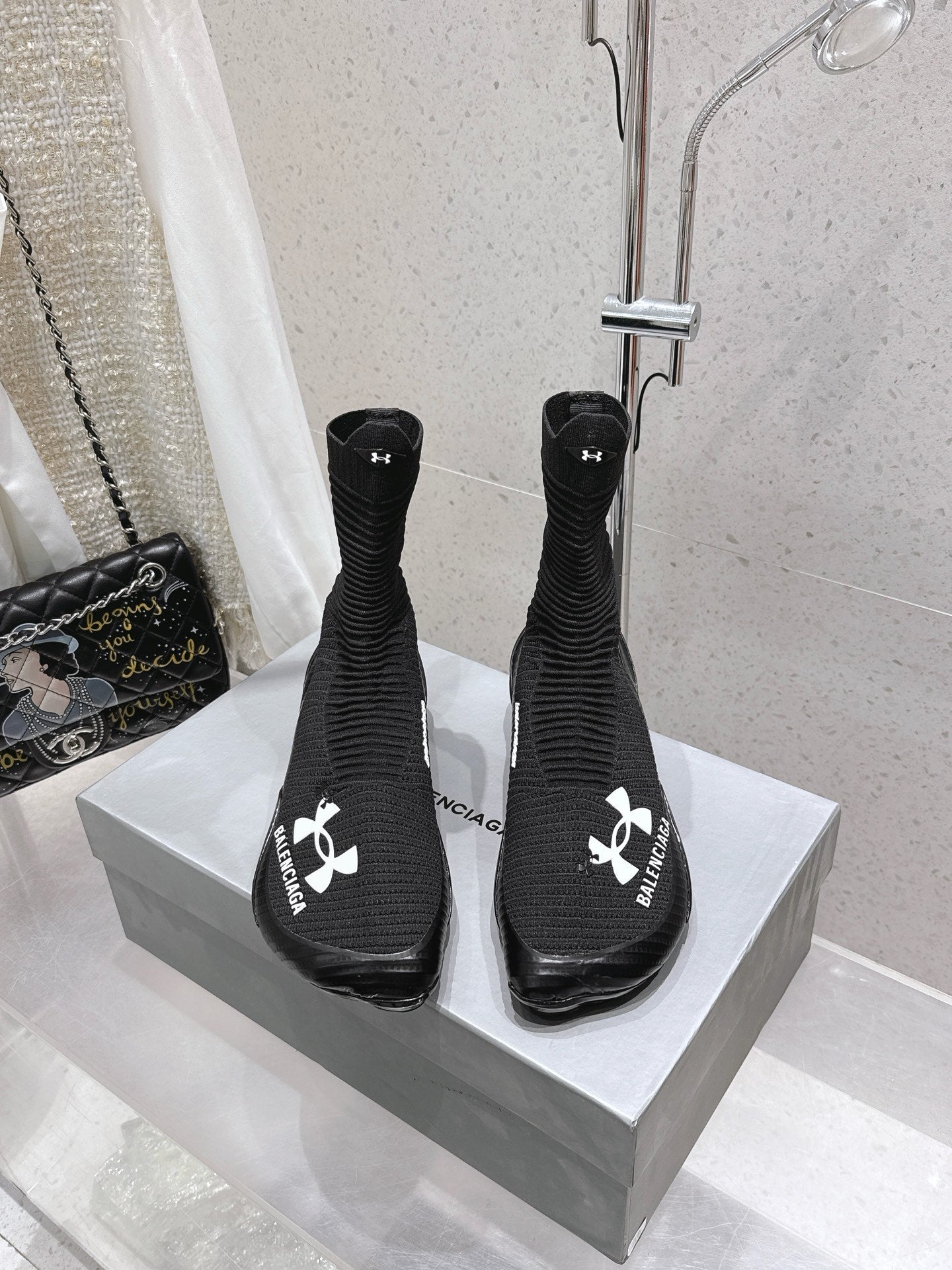 Balanciaga UNDER ARMOUR HYPER SNEAKER IN BLACK MIX WHITE KNITTED FABRIC