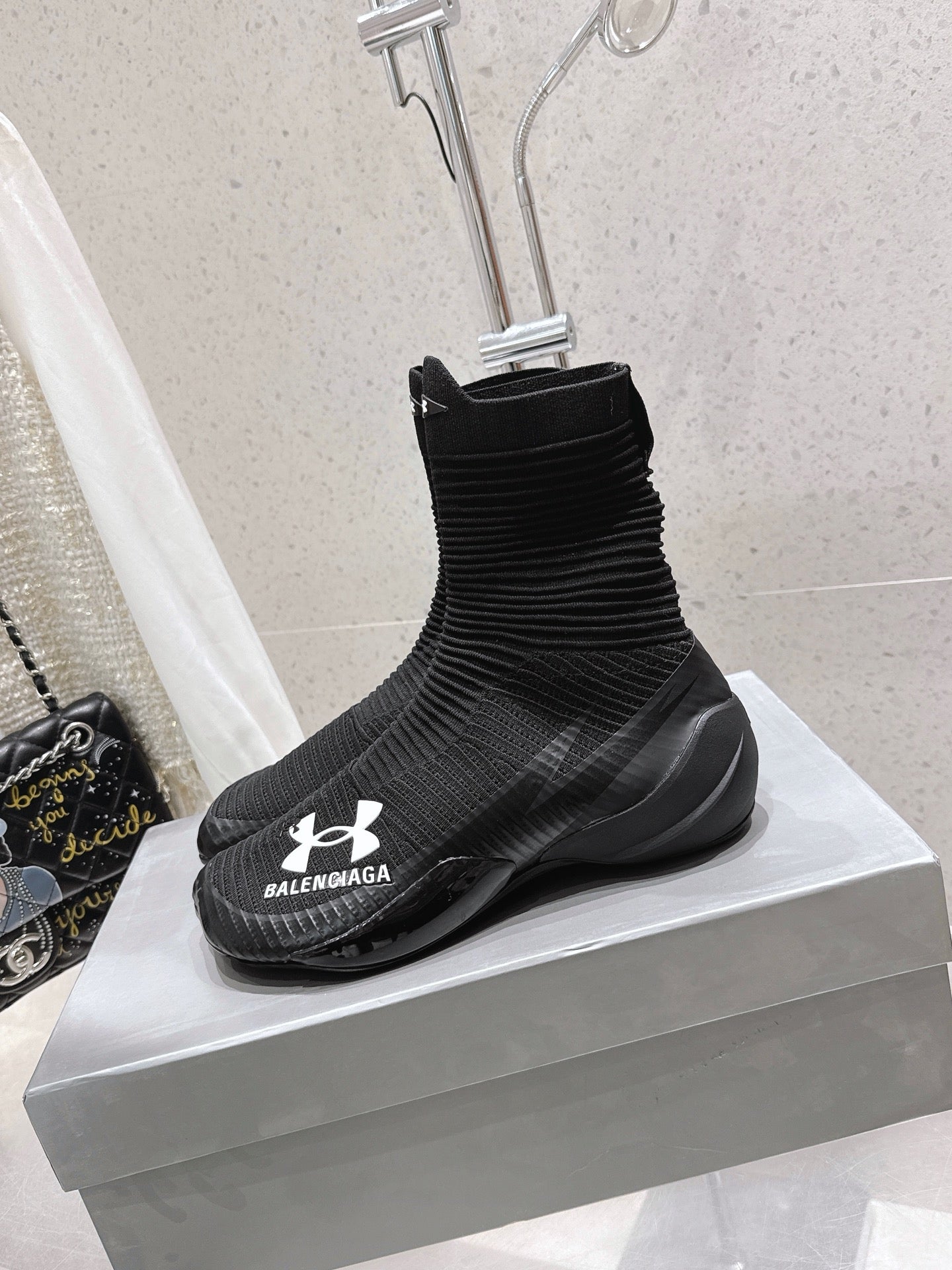 Balanciaga UNDER ARMOUR HYPER SNEAKER IN BLACK MIX WHITE KNITTED FABRIC