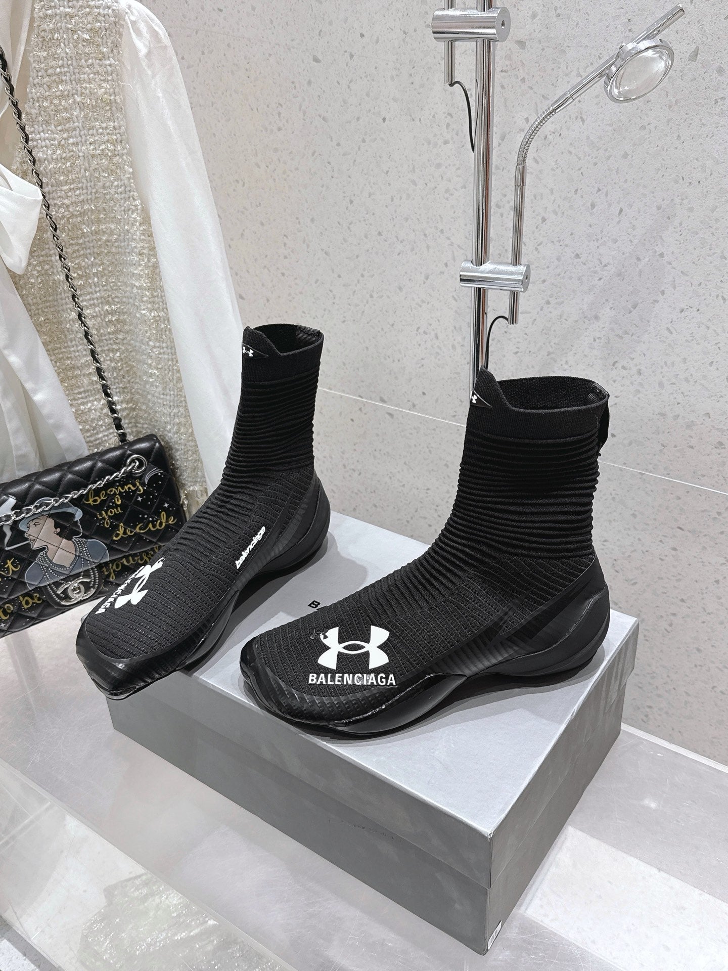 Balanciaga UNDER ARMOUR HYPER SNEAKER IN BLACK MIX WHITE KNITTED FABRIC
