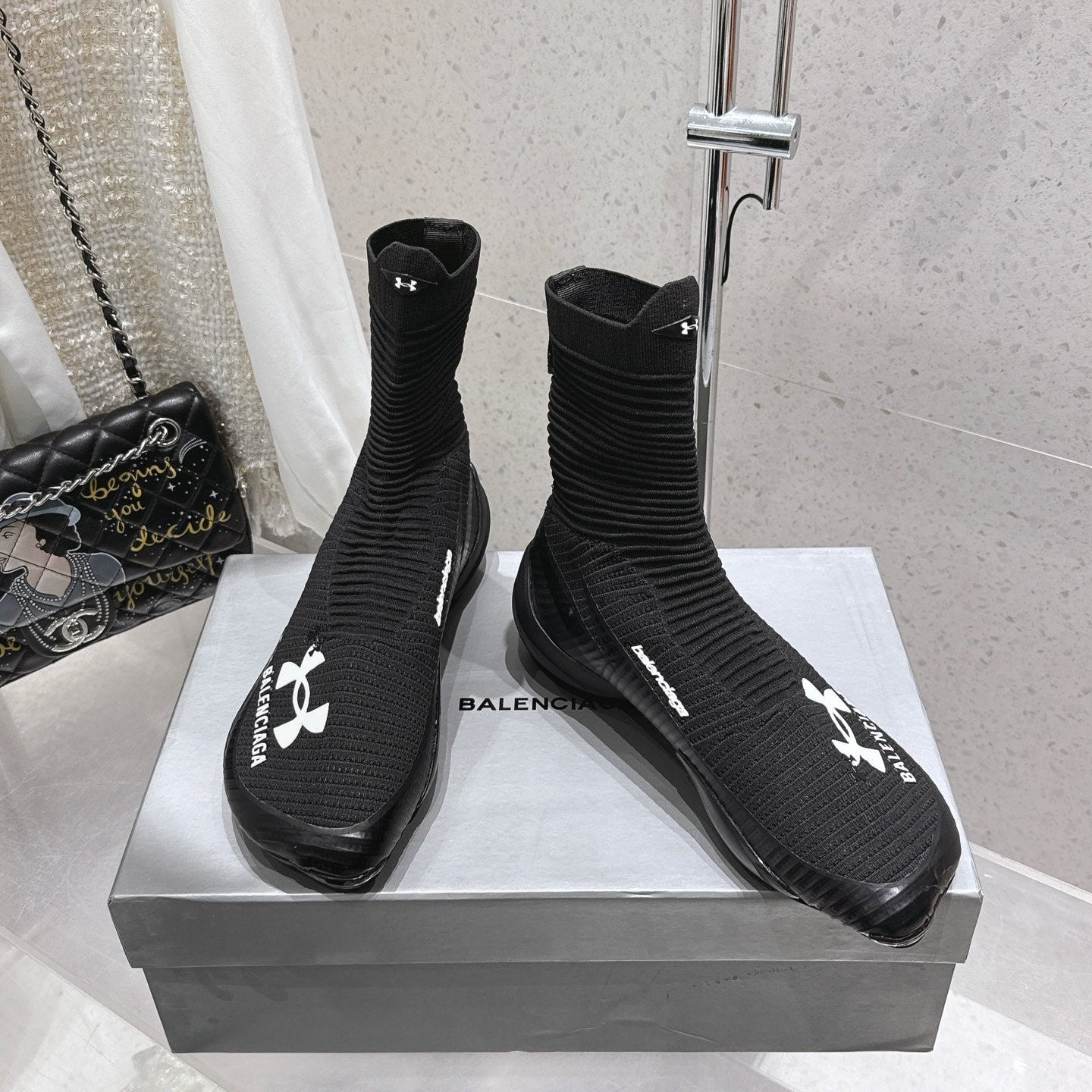 Balanciaga UNDER ARMOUR HYPER SNEAKER IN BLACK MIX WHITE KNITTED FABRIC