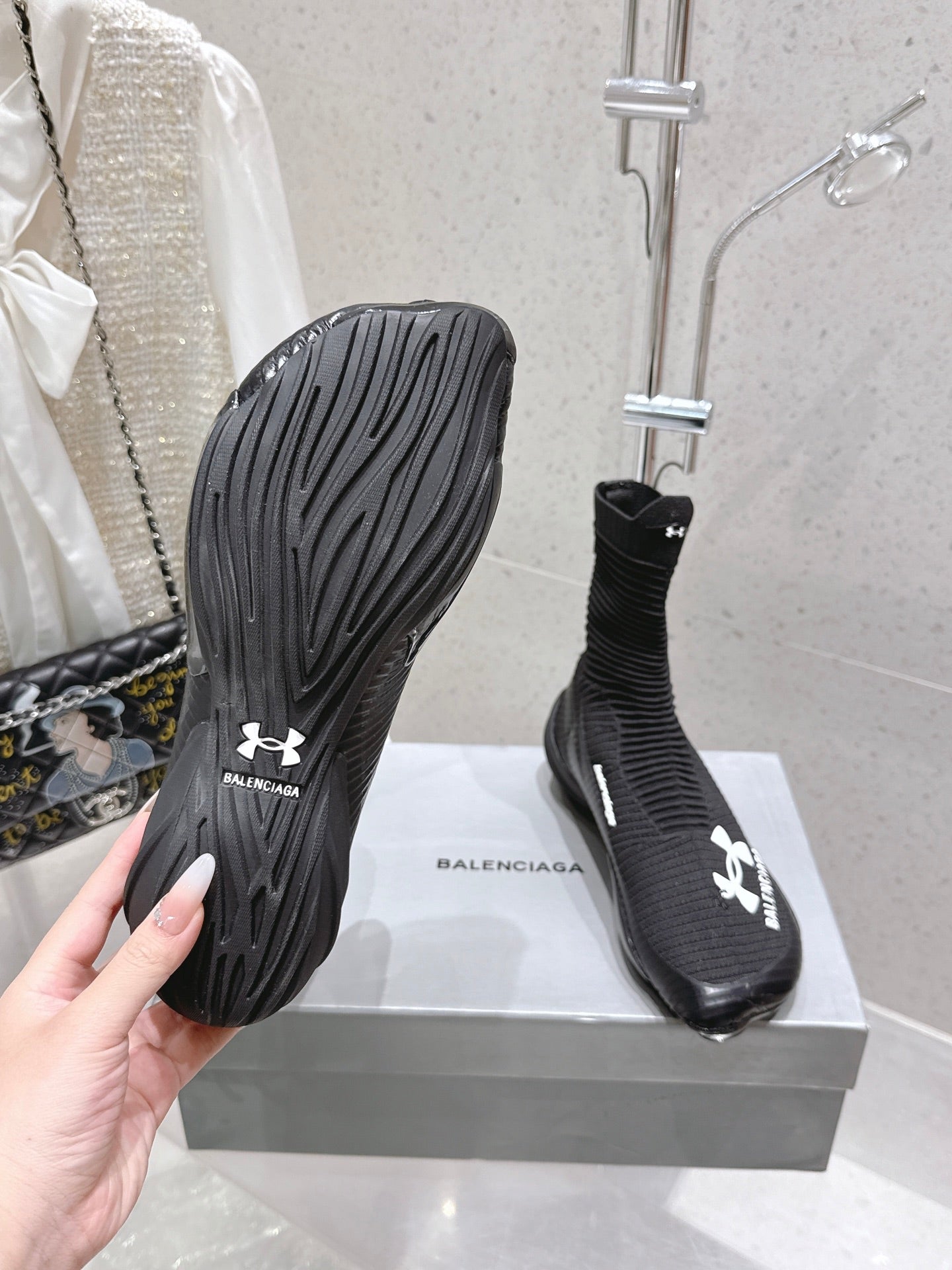 Balanciaga UNDER ARMOUR HYPER SNEAKER IN BLACK MIX WHITE KNITTED FABRIC