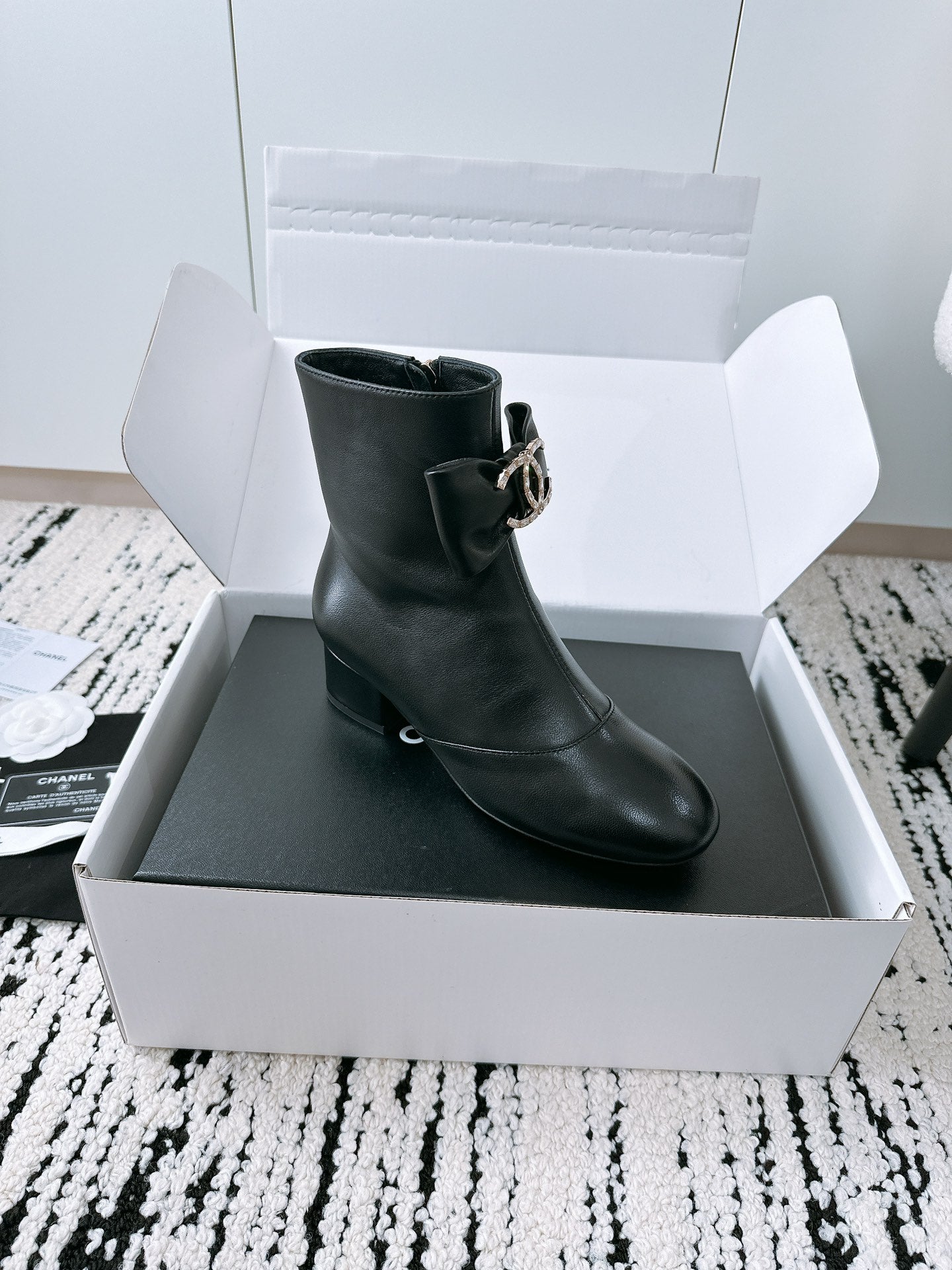 CHANEL Ankle Boots In Black Cowhide With Bow Tie 144661