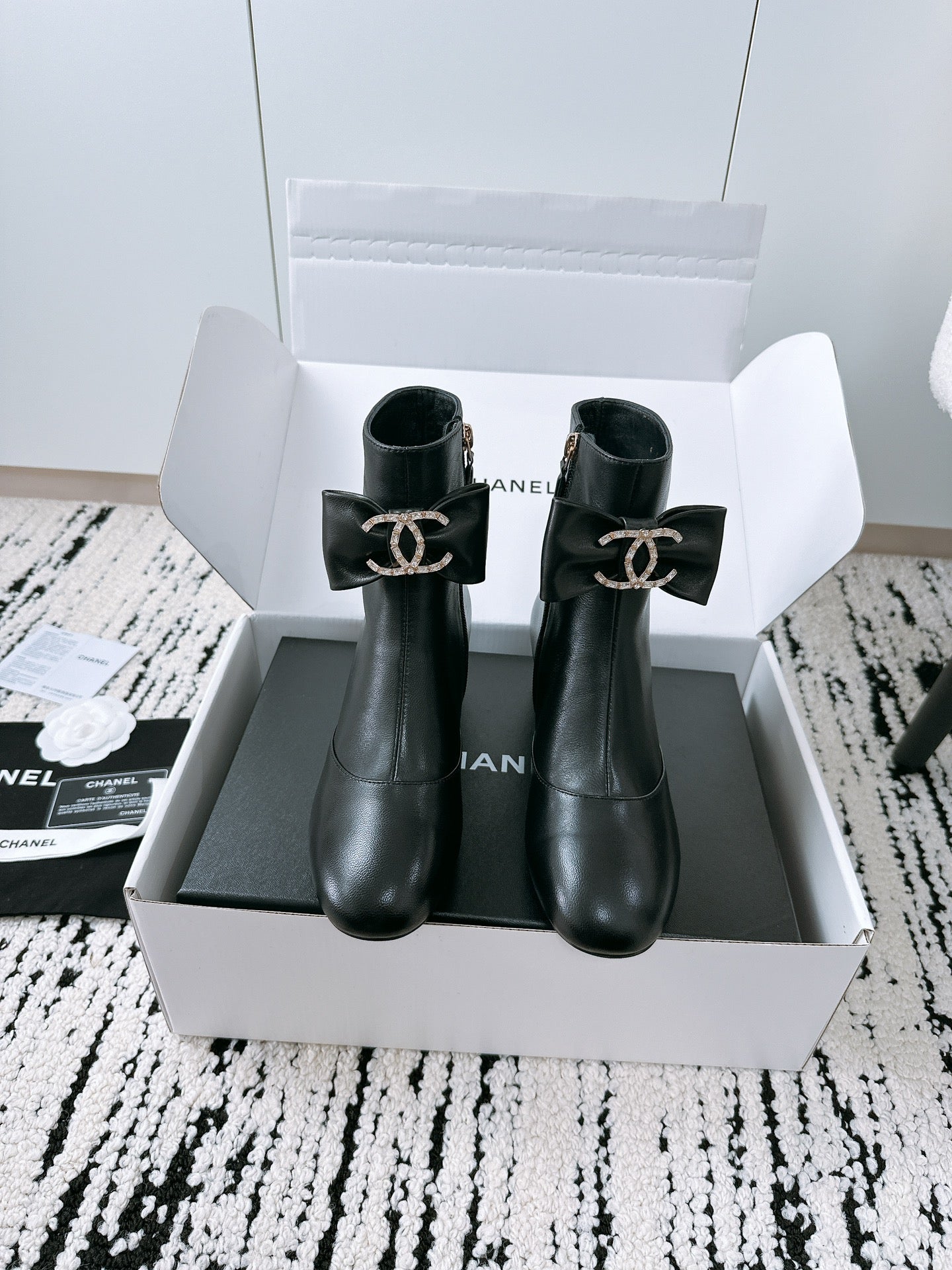 CHANEL Ankle Boots In Black Cowhide With Bow Tie 144661