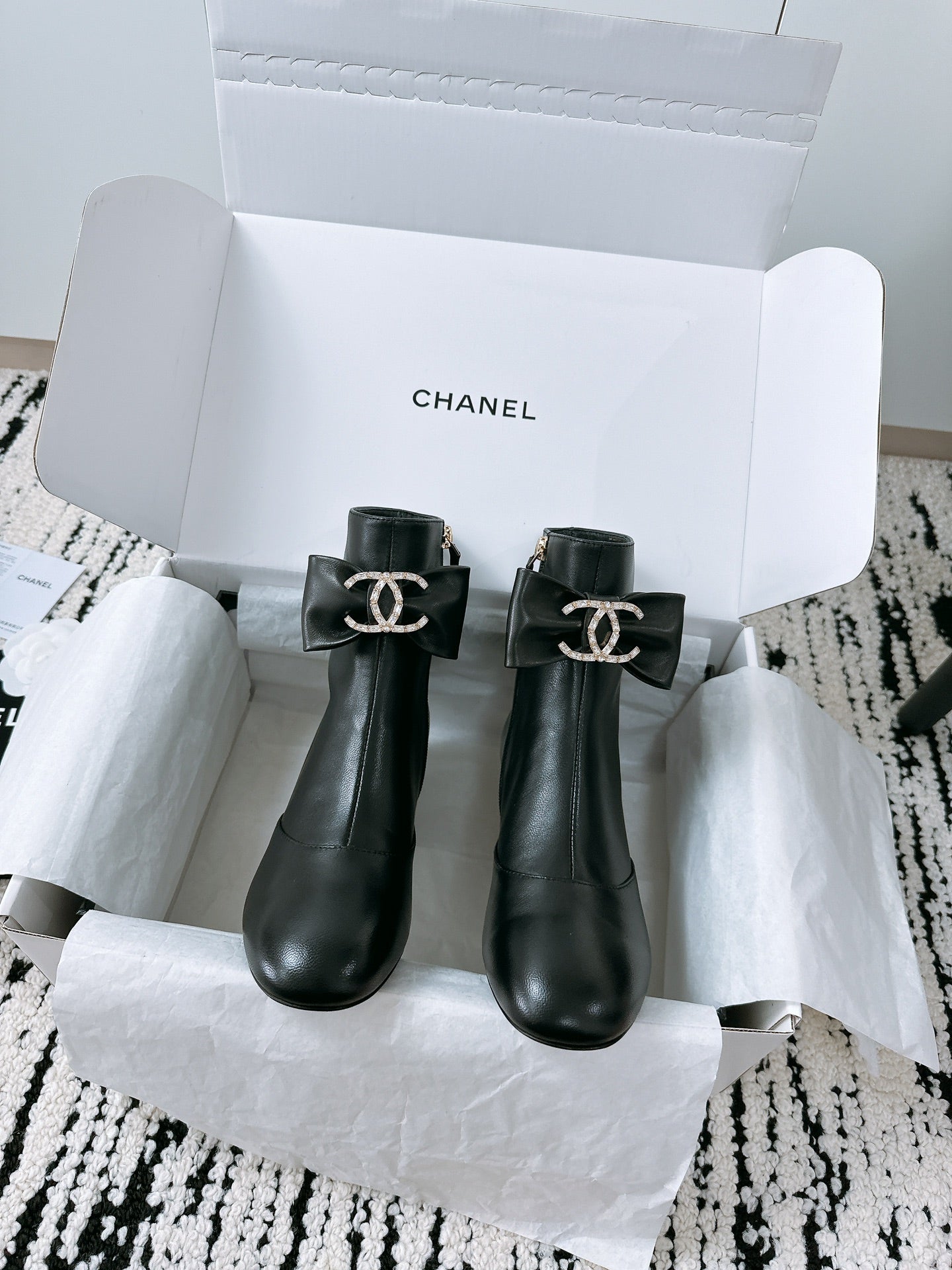 CHANEL Ankle Boots In Black Cowhide With Bow Tie 144661