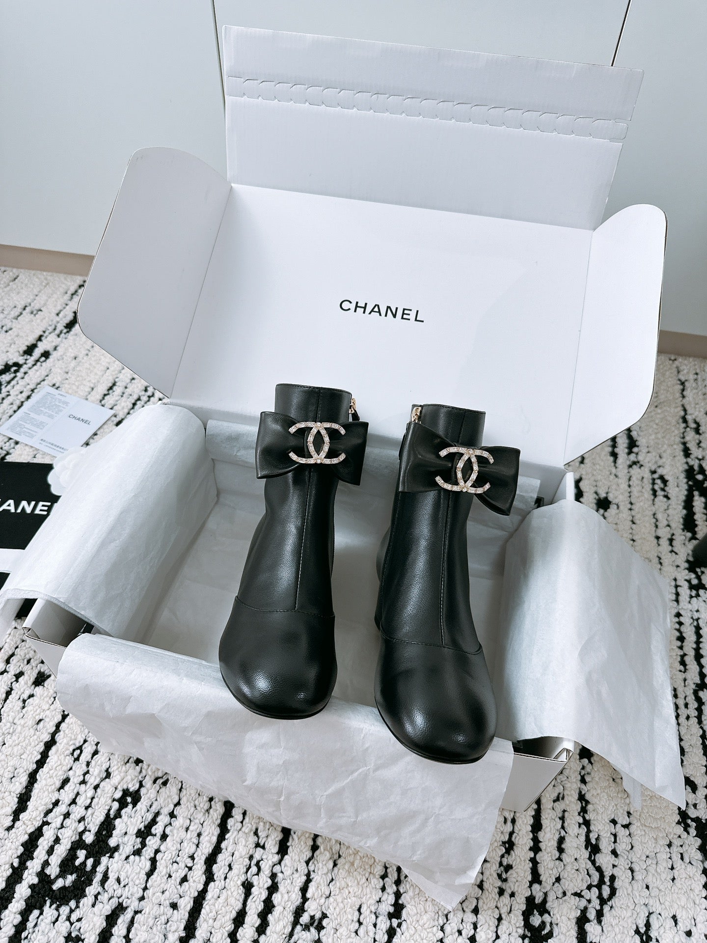 CHANEL Ankle Boots In Black Cowhide With Bow Tie 144661