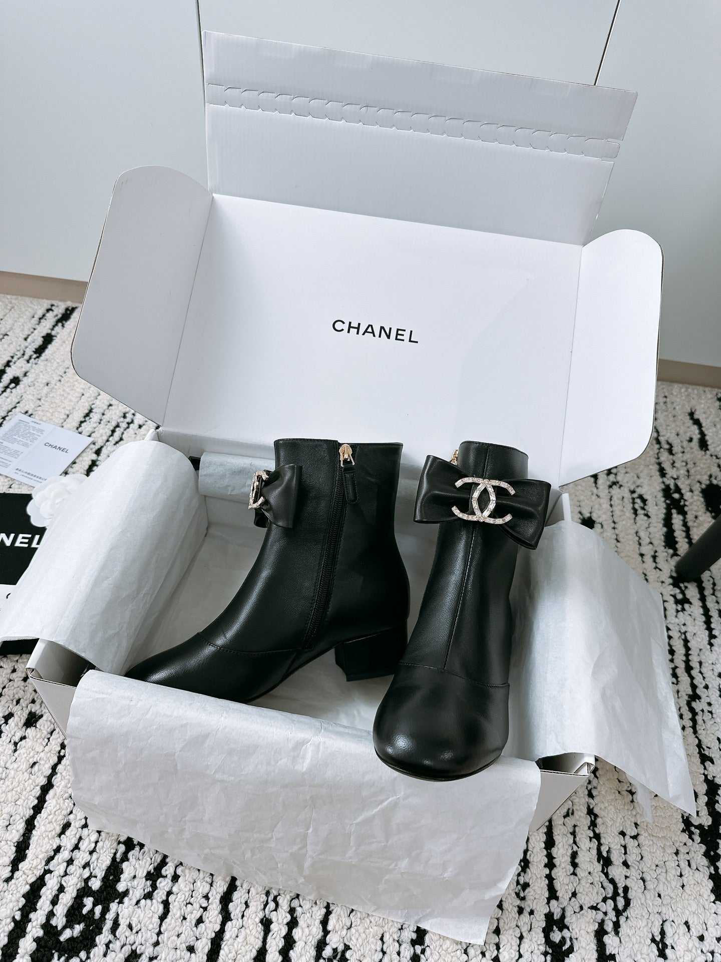 CHANEL Ankle Boots In Black Cowhide With Bow Tie 144661