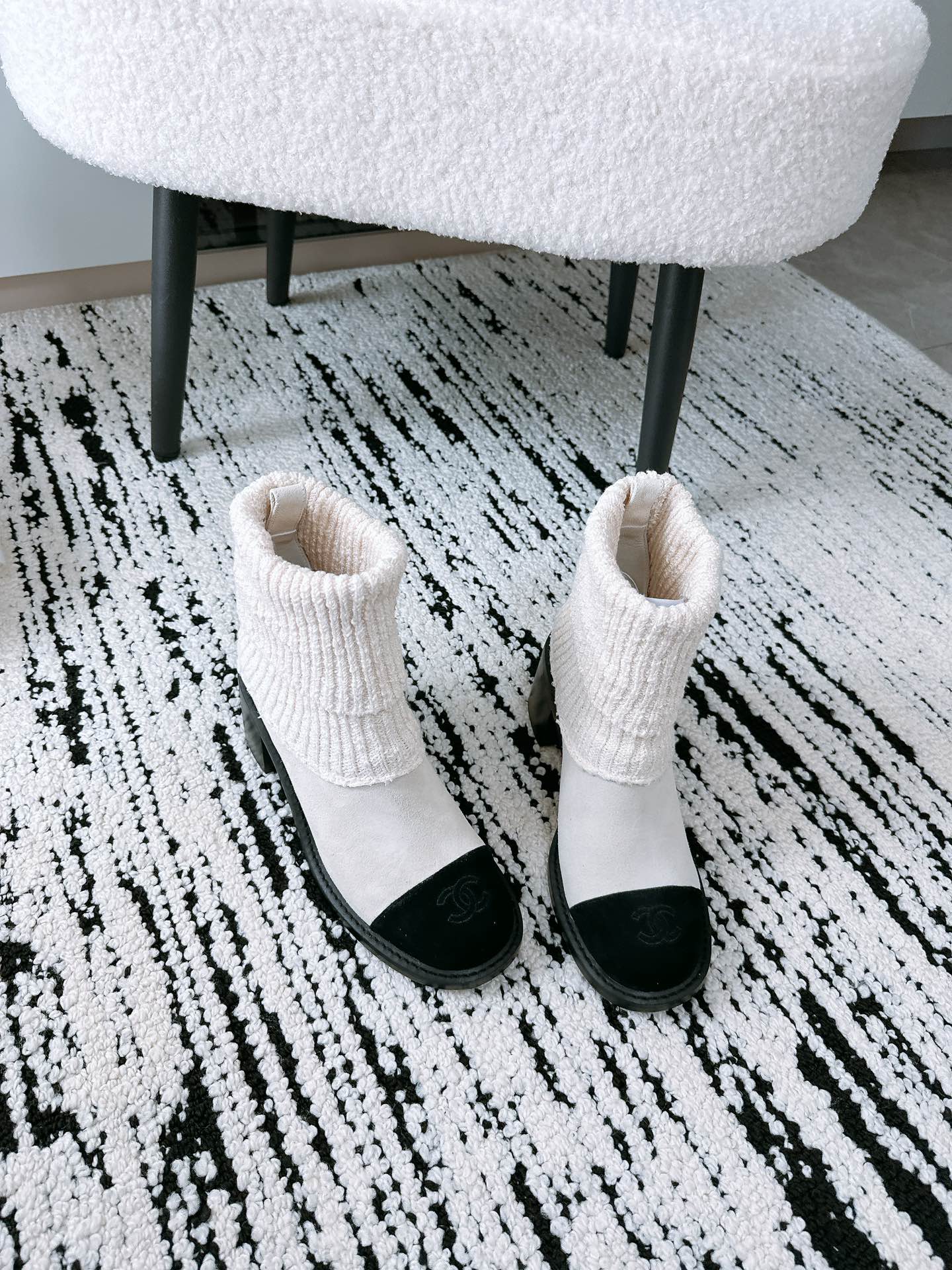CHANEL Ankle Boots 70MM In White Suede 144564