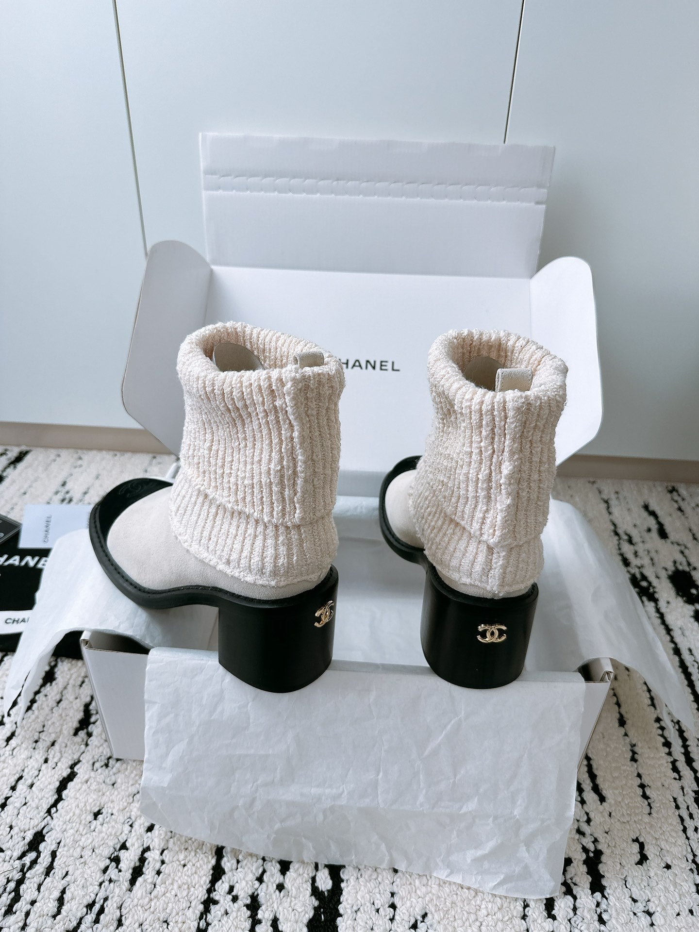 CHANEL Ankle Boots 70MM In White Suede 144564