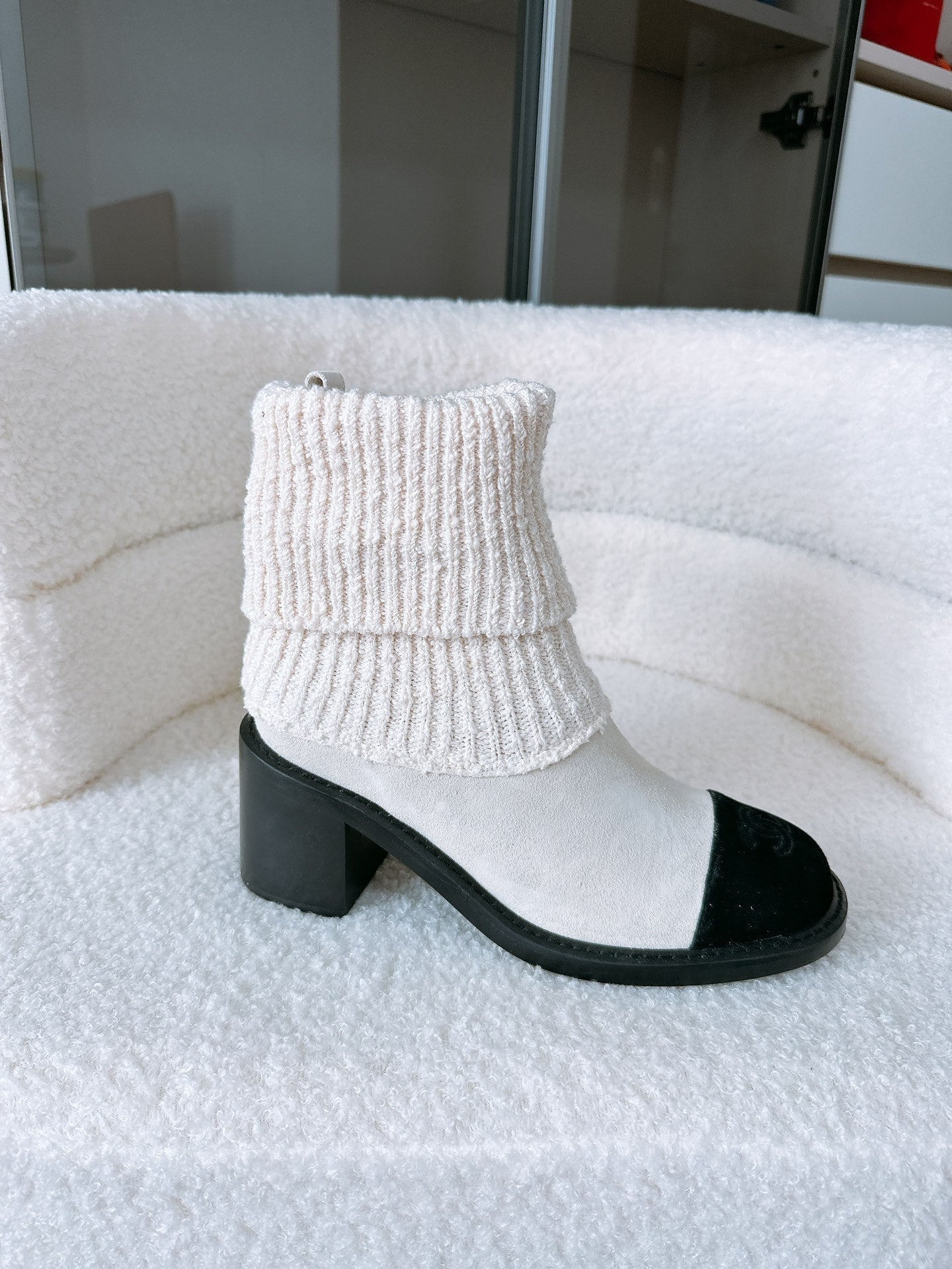 CHANEL Ankle Boots 70MM In White Suede 144564