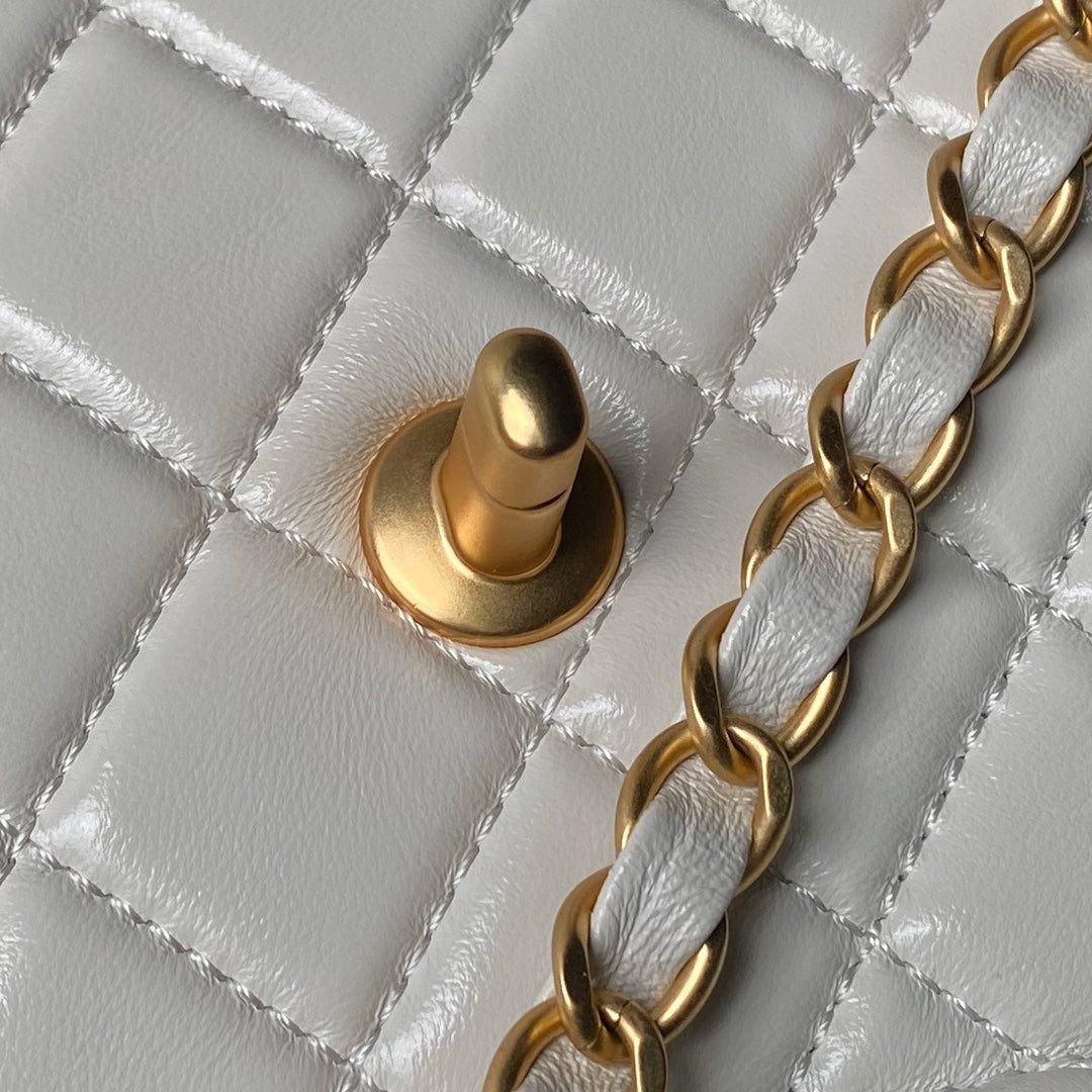 CHANEL 24s medium flap bag 25cm cream calfskin gold hardware