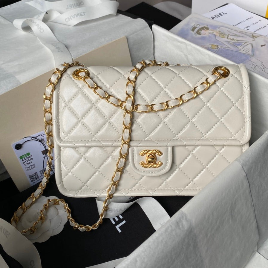 CHANEL 24s medium flap bag 25cm cream calfskin gold hardware