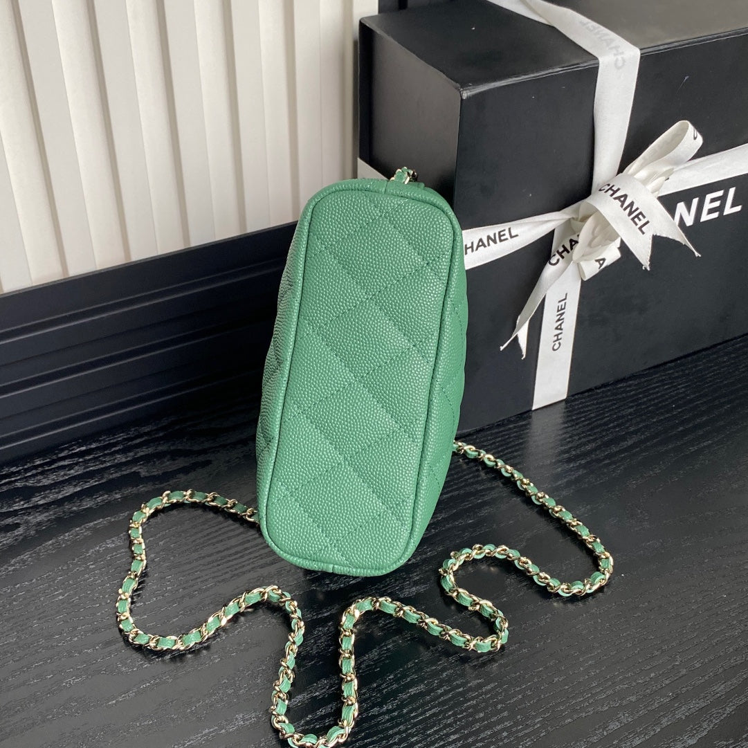 CHANEL 25C Hobo Bag 21.5cm Top Handle Dark Green Grained Calfskin