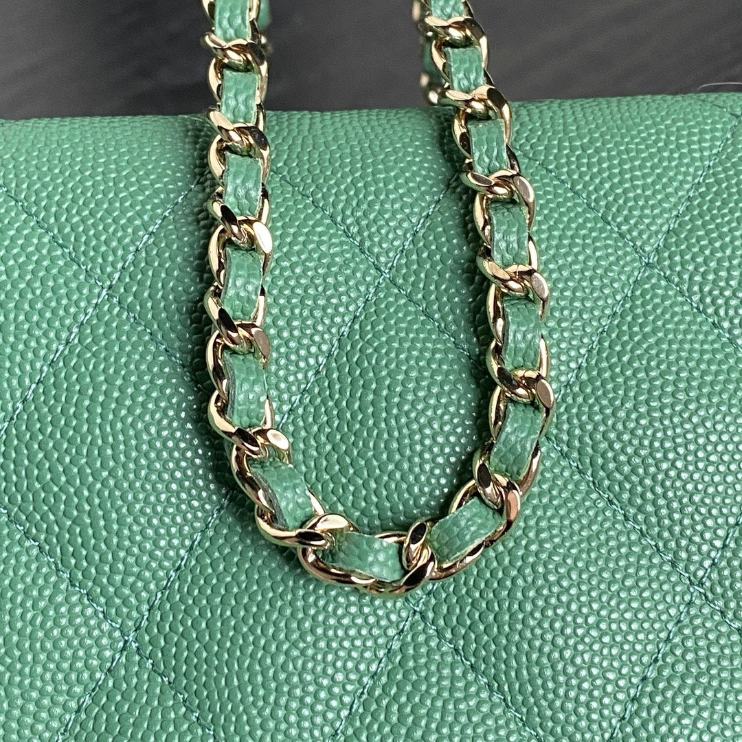 CHANEL 25C Hobo Bag 21.5cm Top Handle Dark Green Grained Calfskin