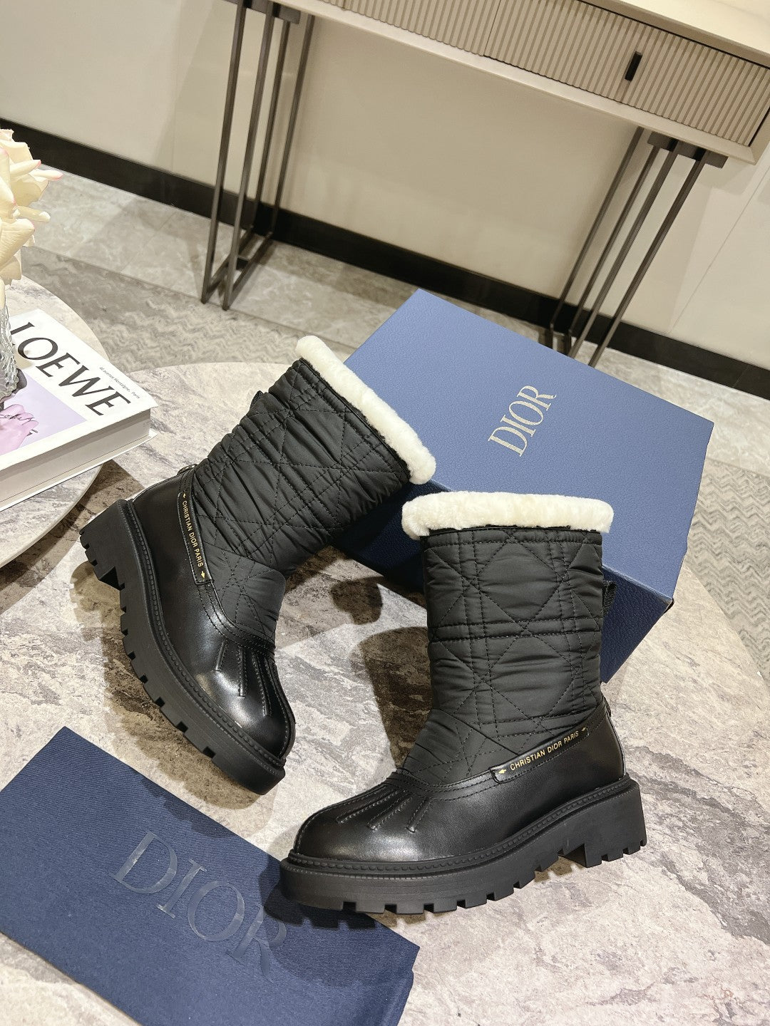 DIOR Frozen-D Ankle Boot Black Fleece Lining And Mackintosh And Calfskin
