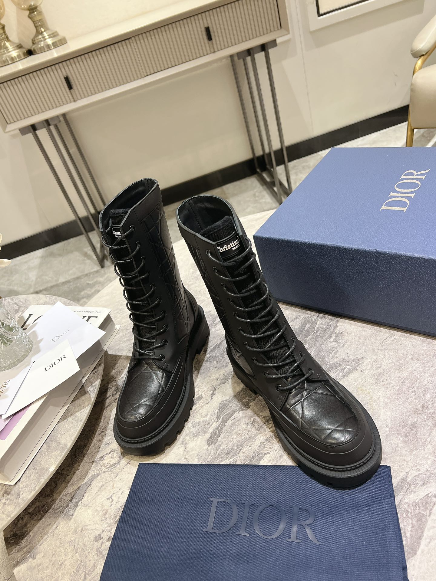 DIOR- D-Leader Ankle Boot 45mm Black Calfskin