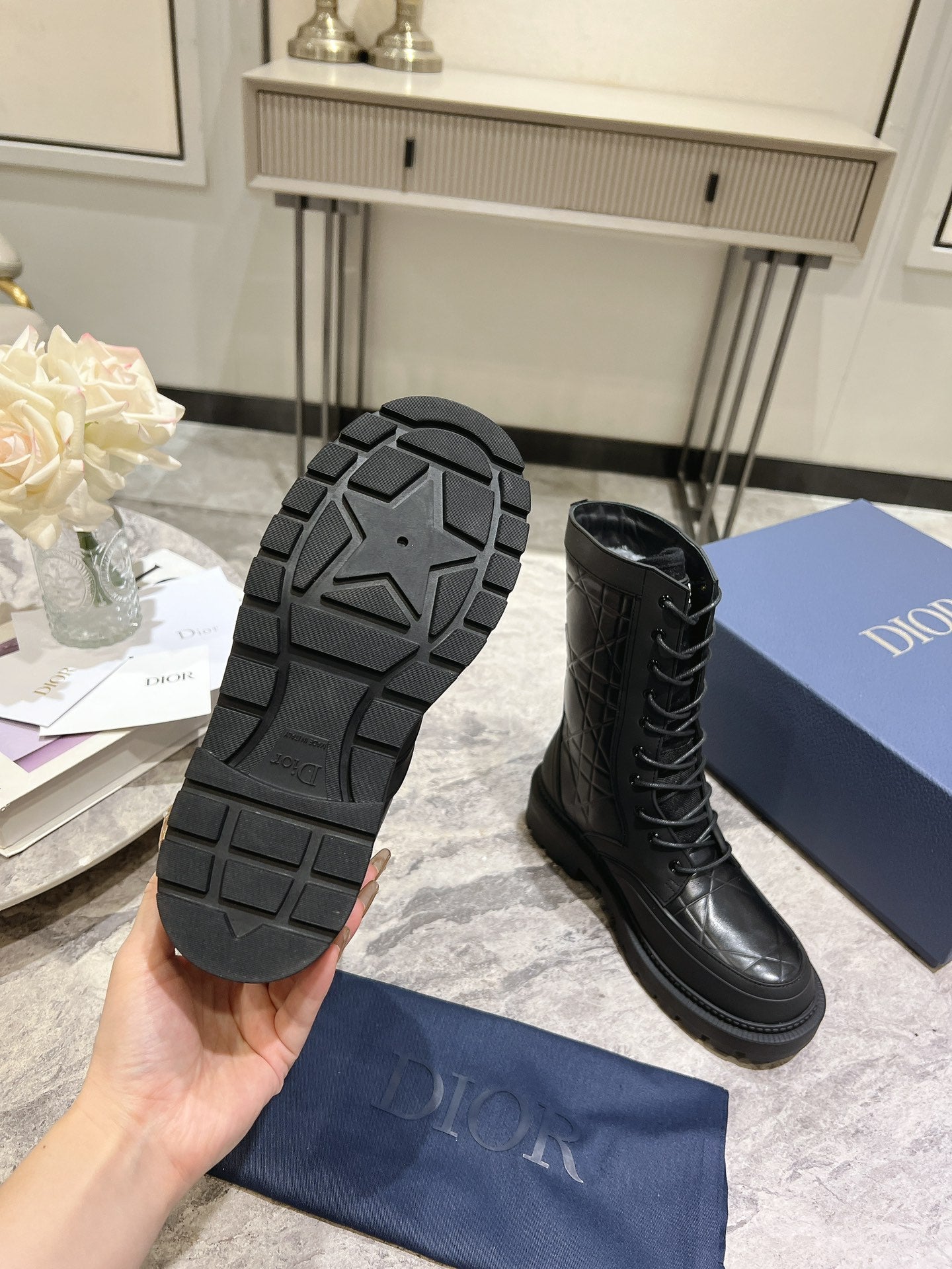 DIOR- D-Leader Ankle Boot 45mm Black Calfskin And Fleece Lining