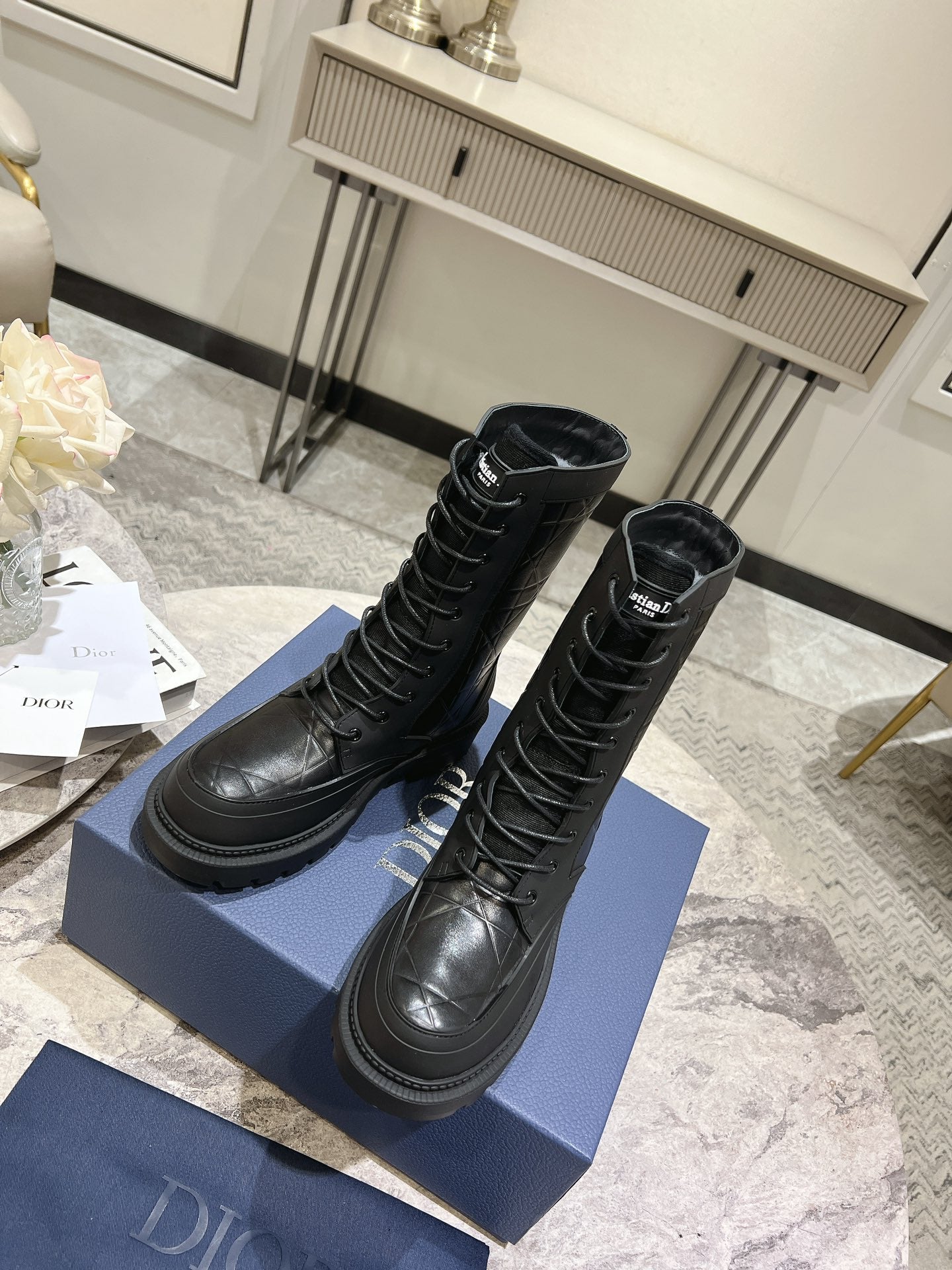 DIOR- D-Leader Ankle Boot 45mm Black Calfskin And Fleece Lining